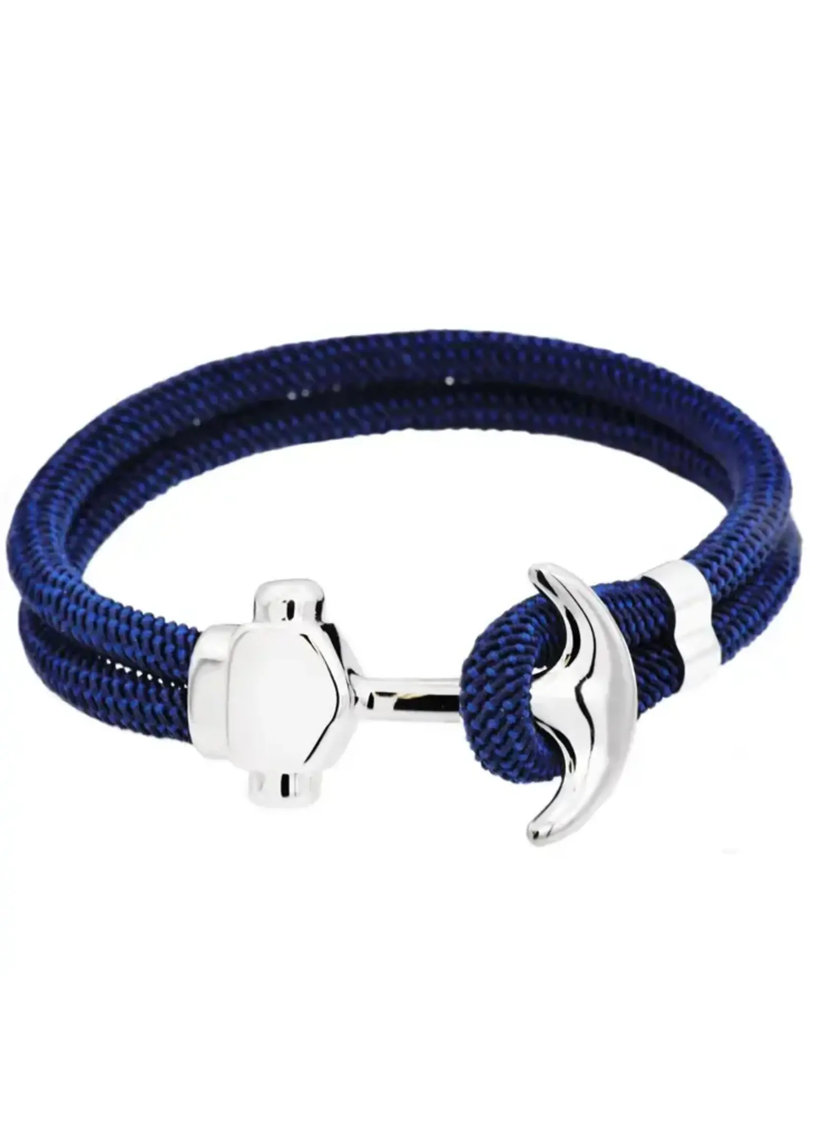 Blackjack Mens Jewelry Navy Cotton Rope SS Anchor Bracelet