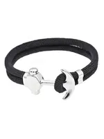 Blackjack Mens Jewelry Black Cotton Rope SS Anchor Bracelet