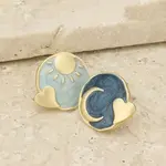 ZAD Celestial Blues Sun & Moon Gold Post Earrings