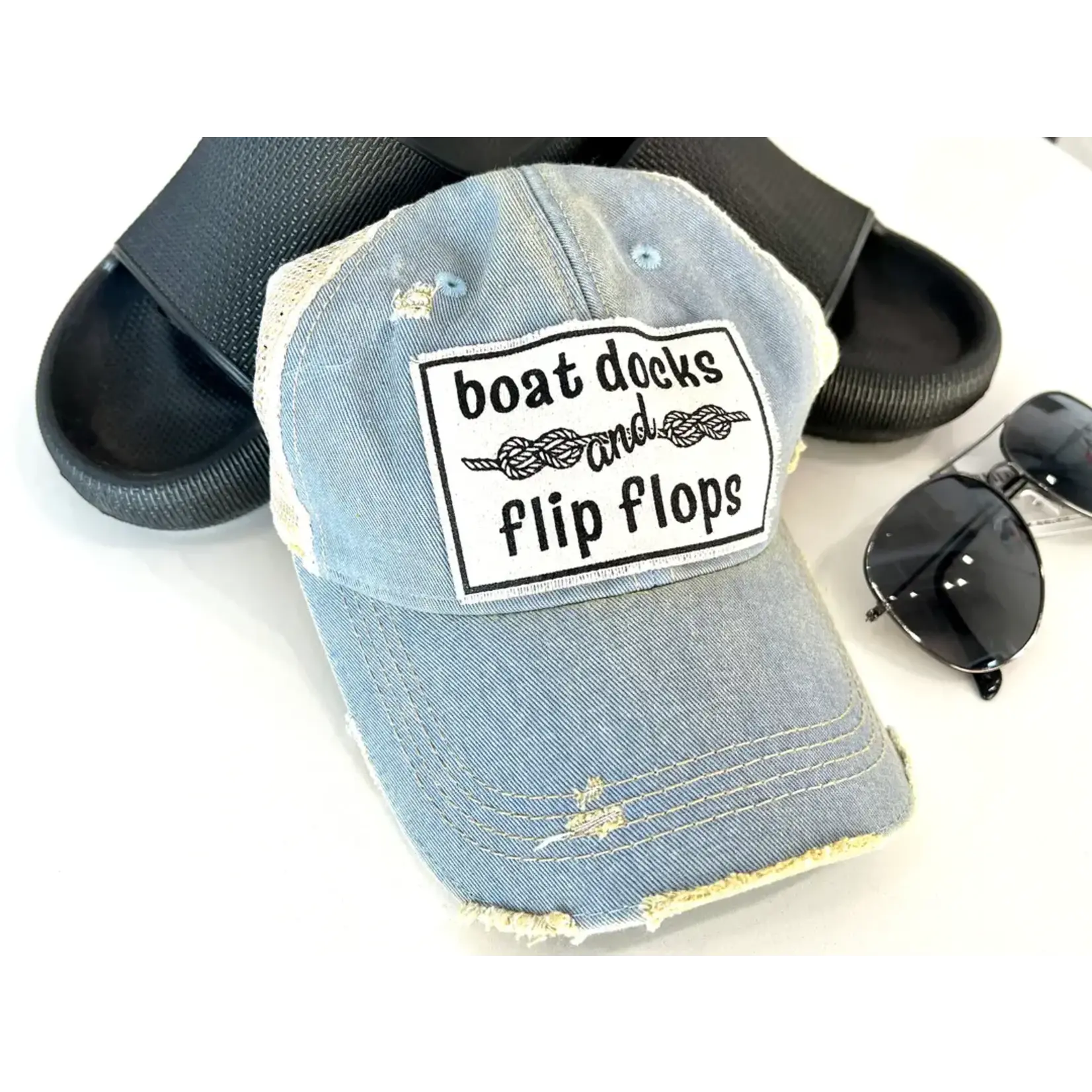 Vintage Life Trucker Hat Boat Docks and Flip Flops