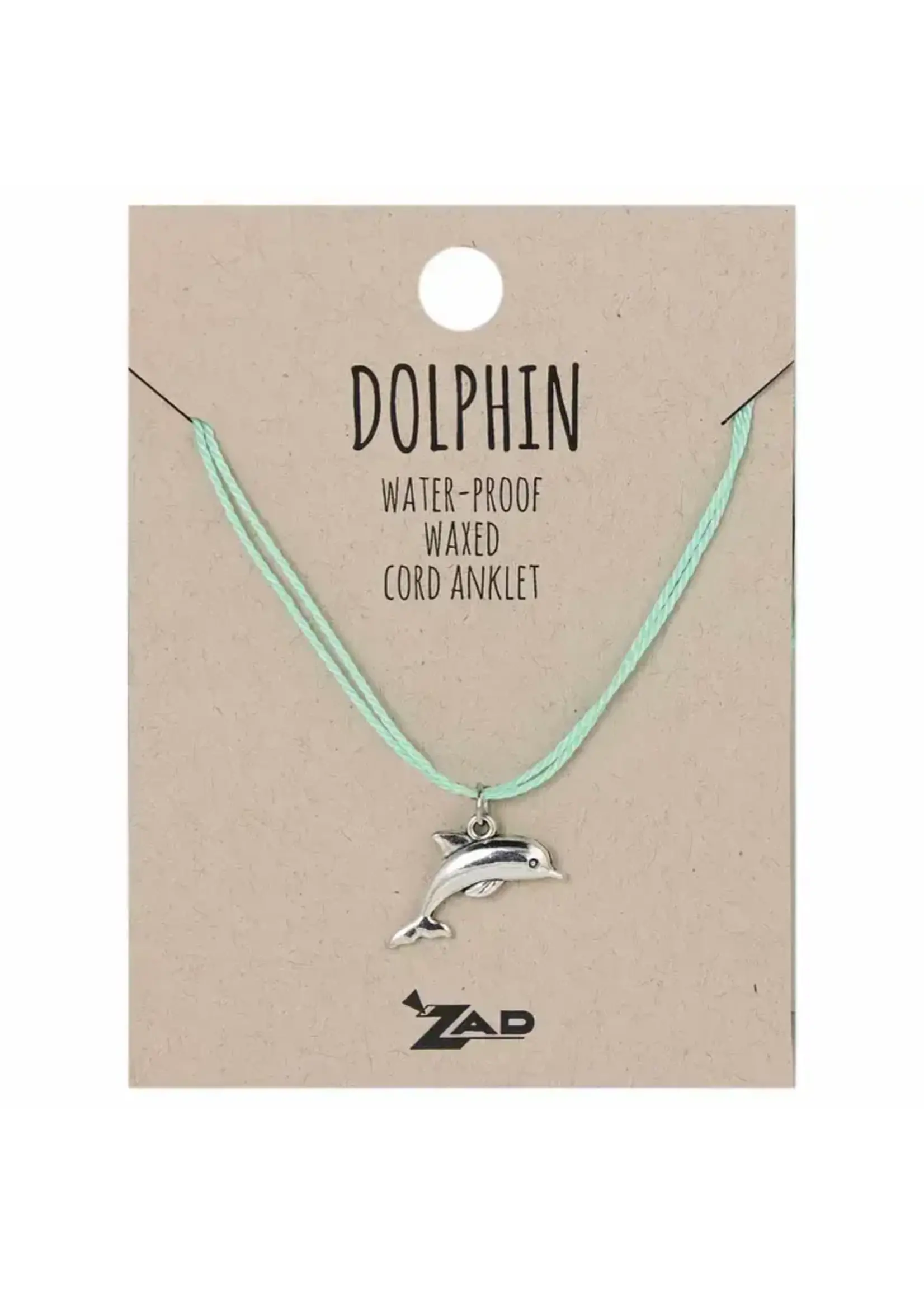 ZAD Dolphin Charm Anklet - Mint Cord