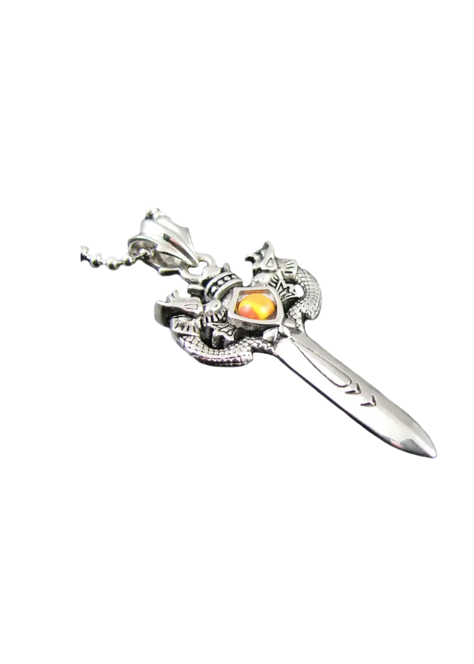 Blackjack Mens Jewelry Stainless Steel Sword with Amber Stone