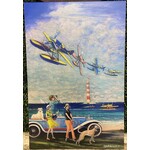 George Wilson Vintage Floatplane Race Original Canvas Painting  24x36