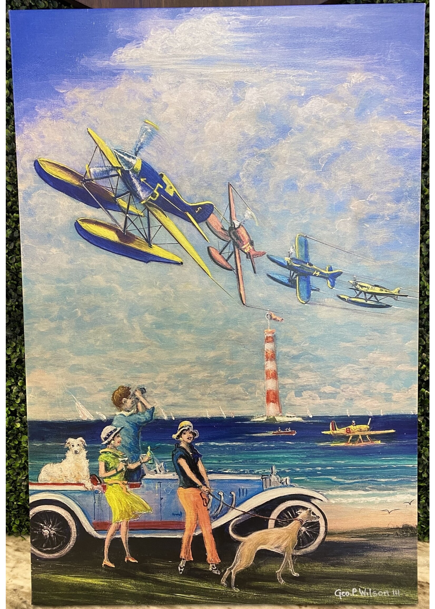 George Wilson Vintage Floatplane Race Original Canvas Painting  24x36