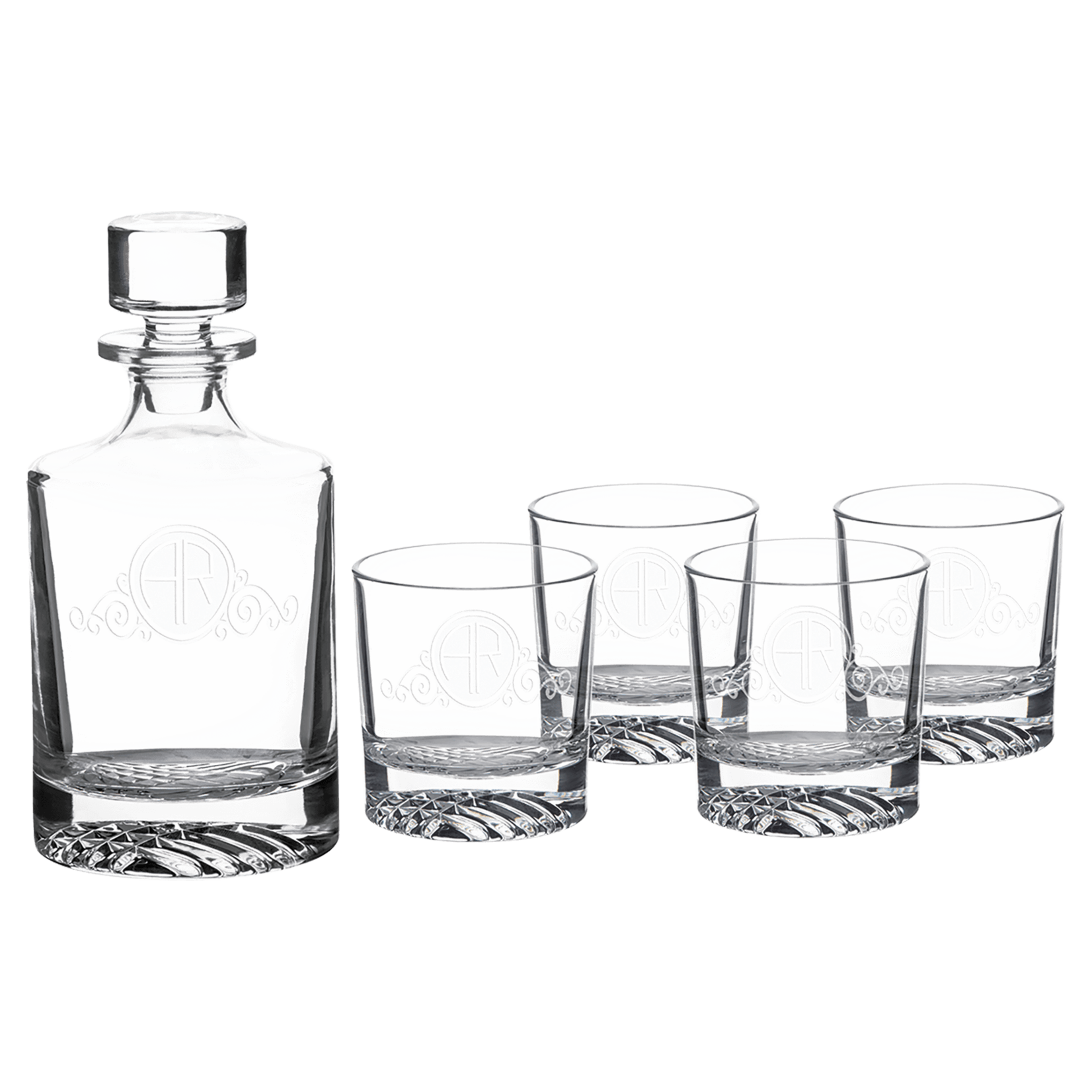 Prim In Proper Custom Engraved Decanter Set w/ 4 Glasses