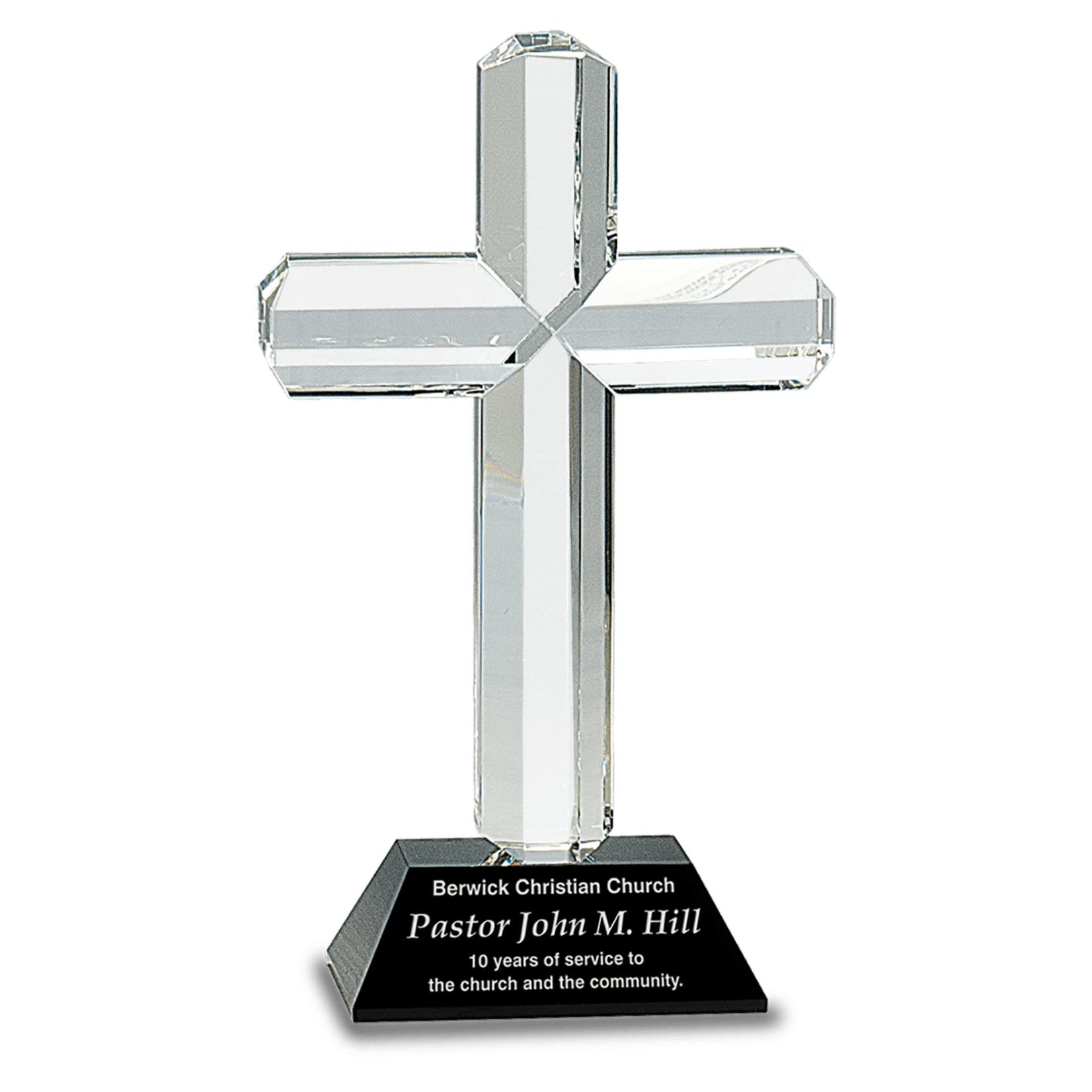 Prim In Proper Crystal Award Cross on Black Base 8.5"