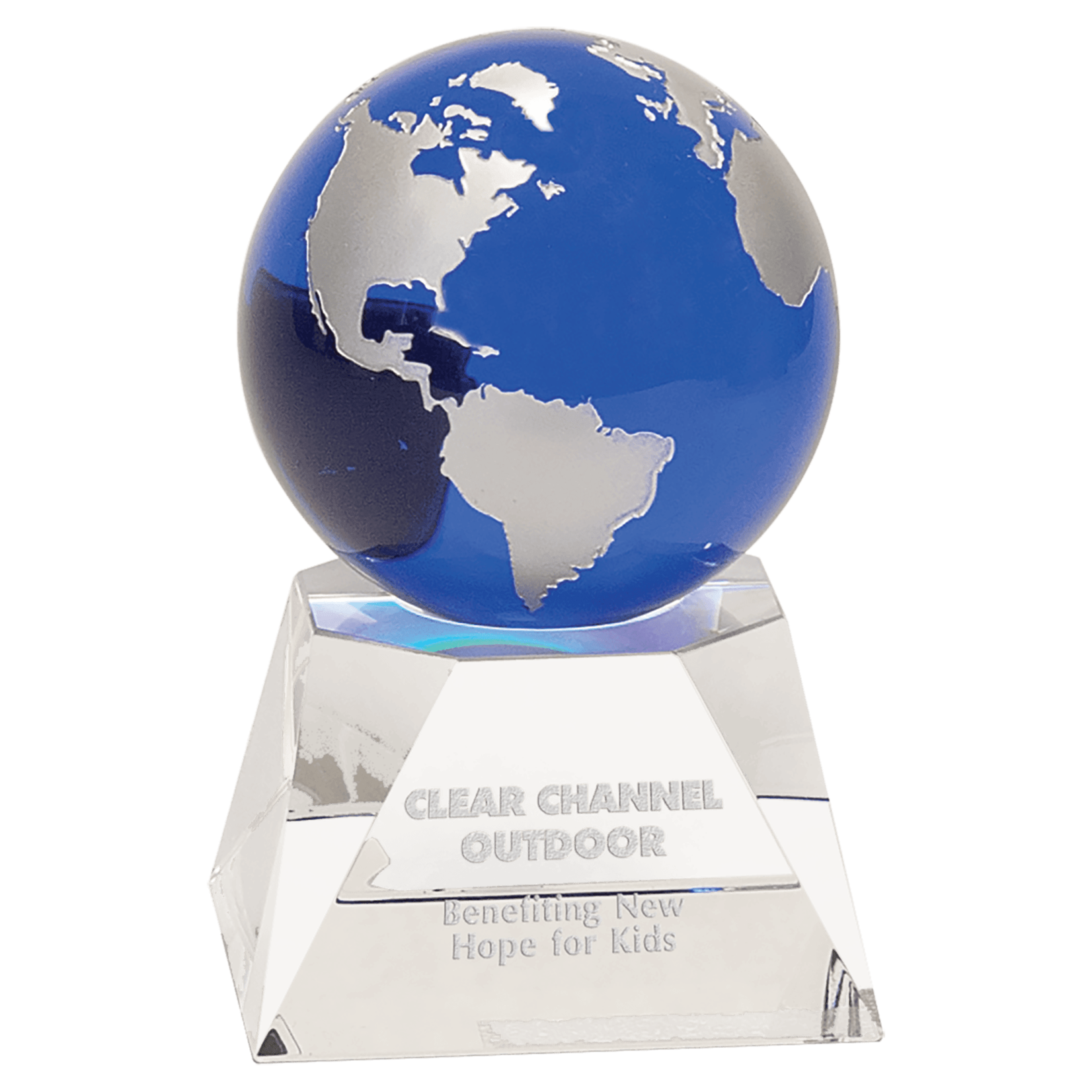 Prim In Proper Blue Crystal Globe on Clear Crystal Base -5"