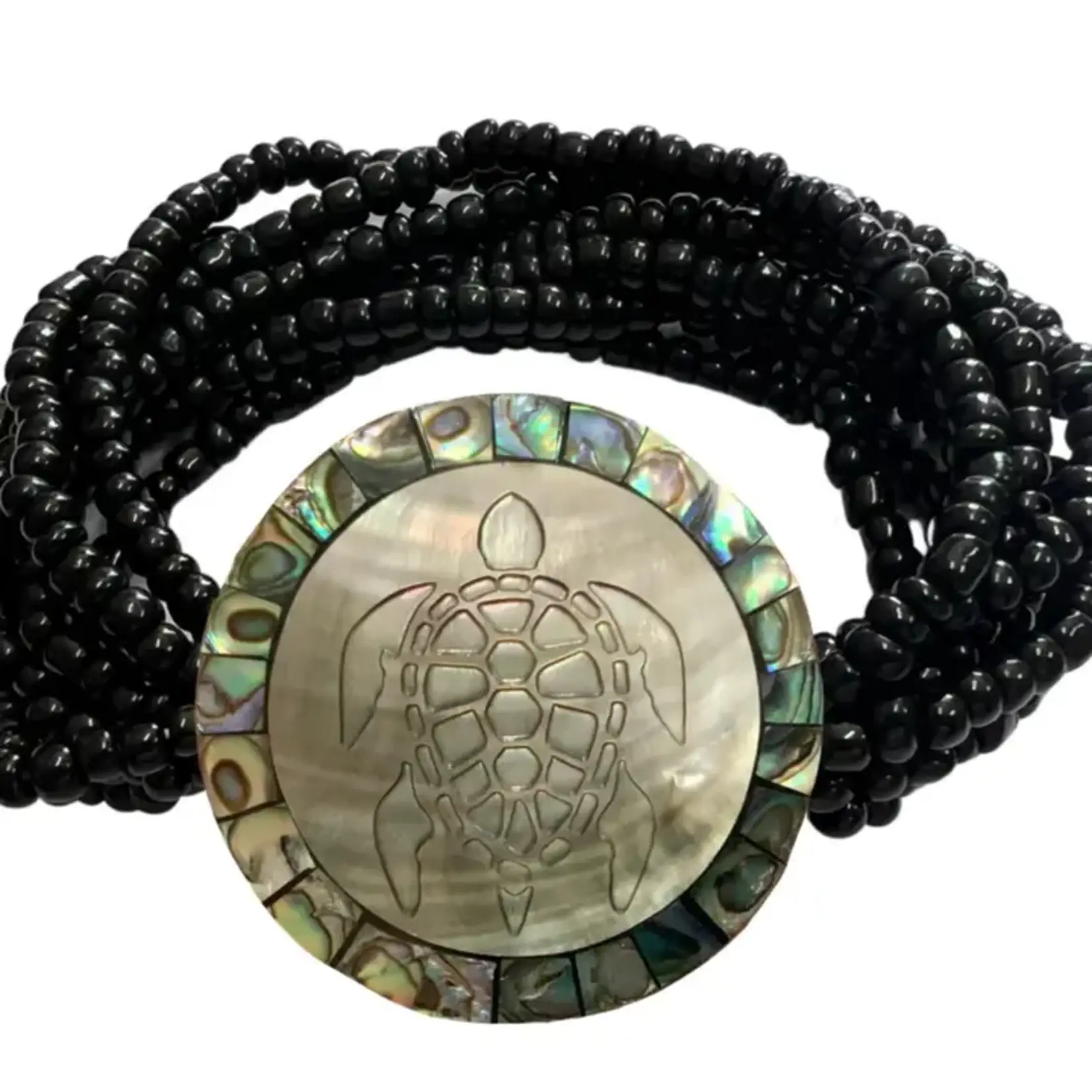 Bamboo Source Tropical Decor Abalone Etched Turtle Stretch Bracelet