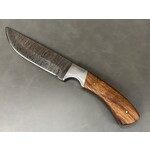 Bison River Wood Fixed Blade Knife w/ 9.5" Damascus Steel Blade & Leather Sheath
