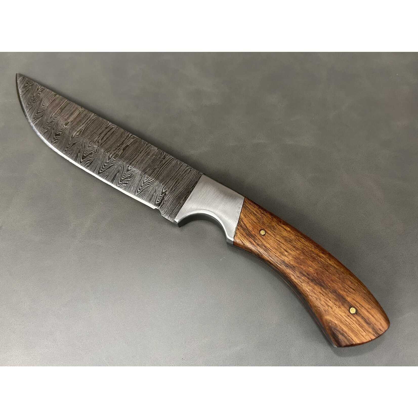 Bison River Wood Fixed Blade Knife w/ 9.5" Damascus Steel Blade & Leather Sheath