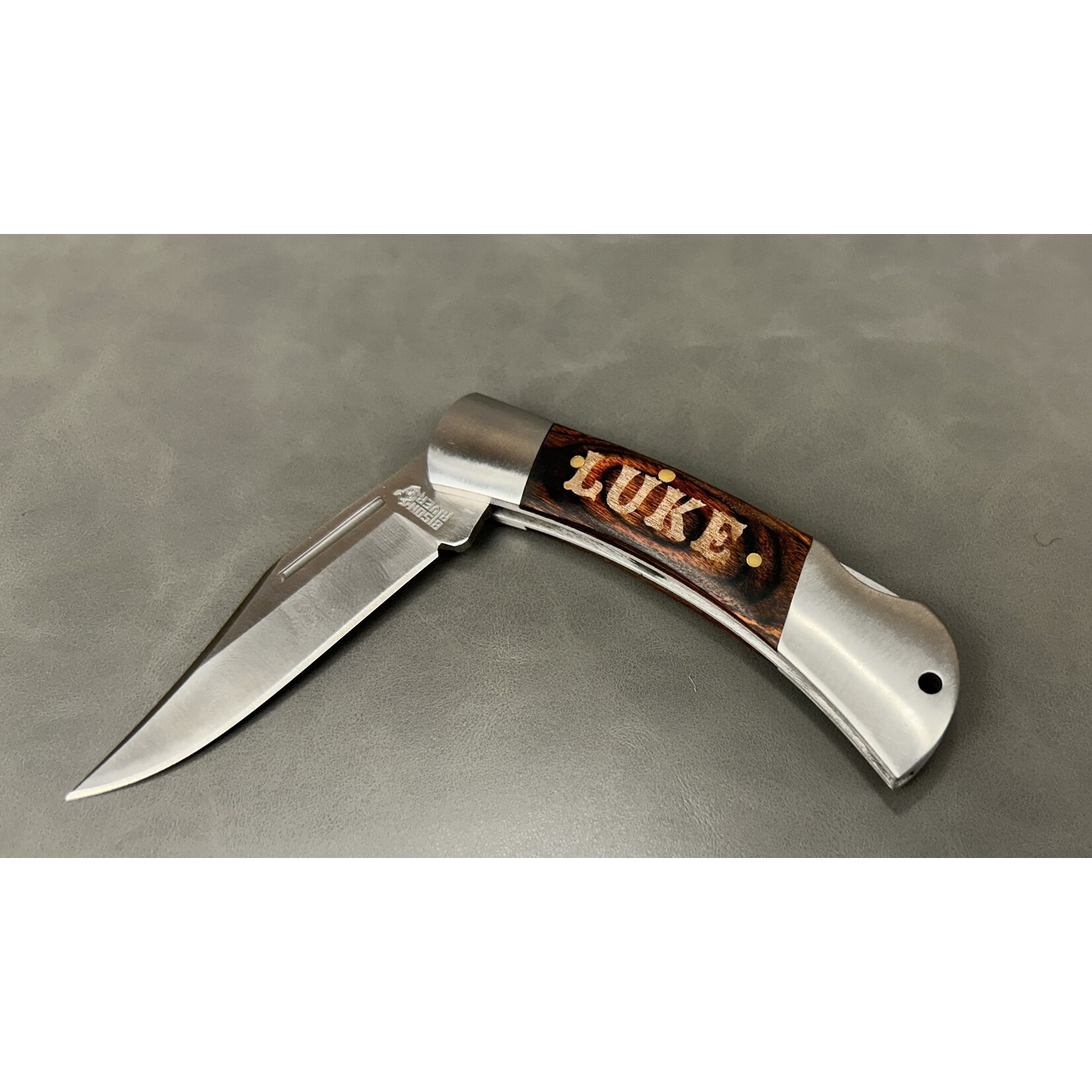 Bison River Custom Engraved Wood Folding Knife w/ 3.5" Blade