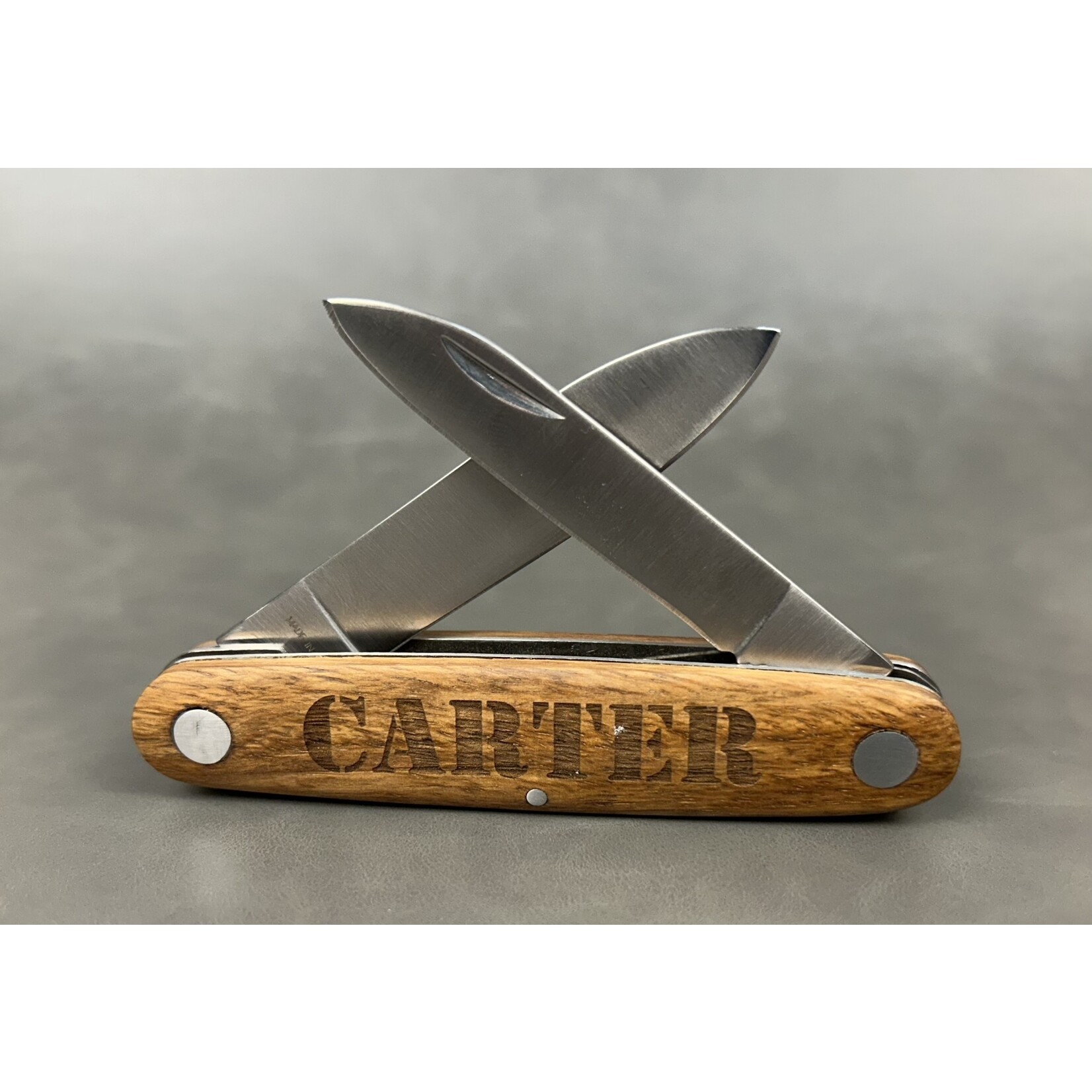P. Graham Dunn Custom Engraved Wood Pocket Knife w/ two 2.5" Blades