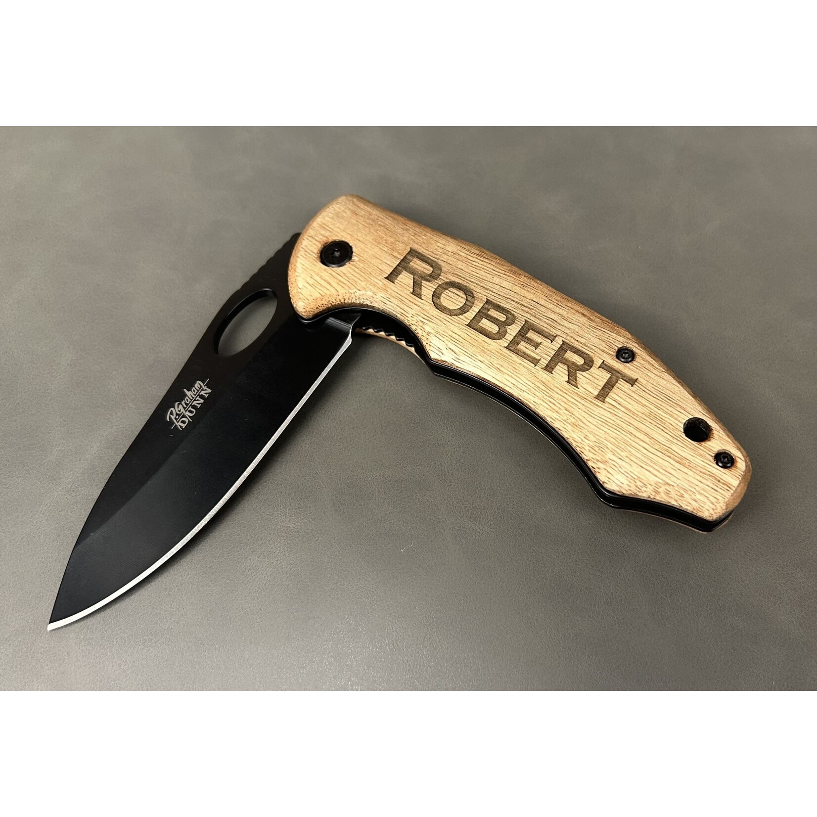 P. Graham Dunn Custom Engraved Wood Locking Knife w/ 3.25" Blade & Clip