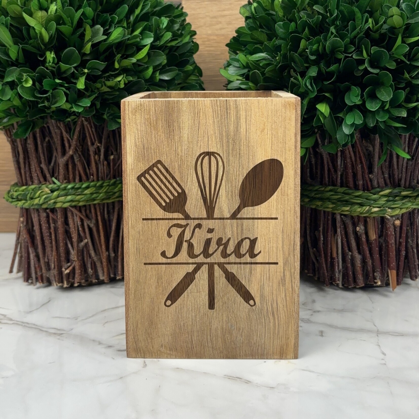 P. Graham Dunn Custom Engraved Wooden Utensil Holder 6in