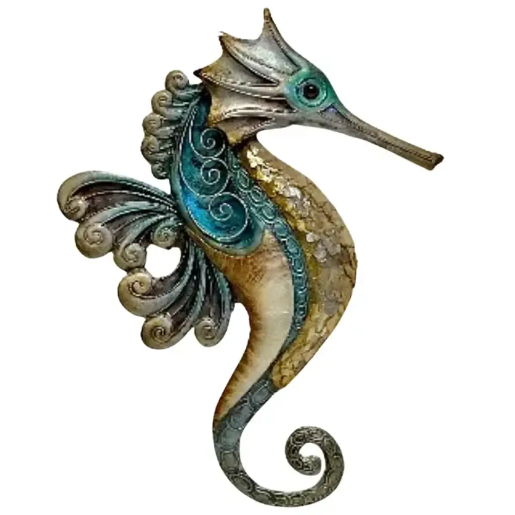 Bamboo Source Tropical Decor Capiz Shell & Metal Sea Horse Wall Art