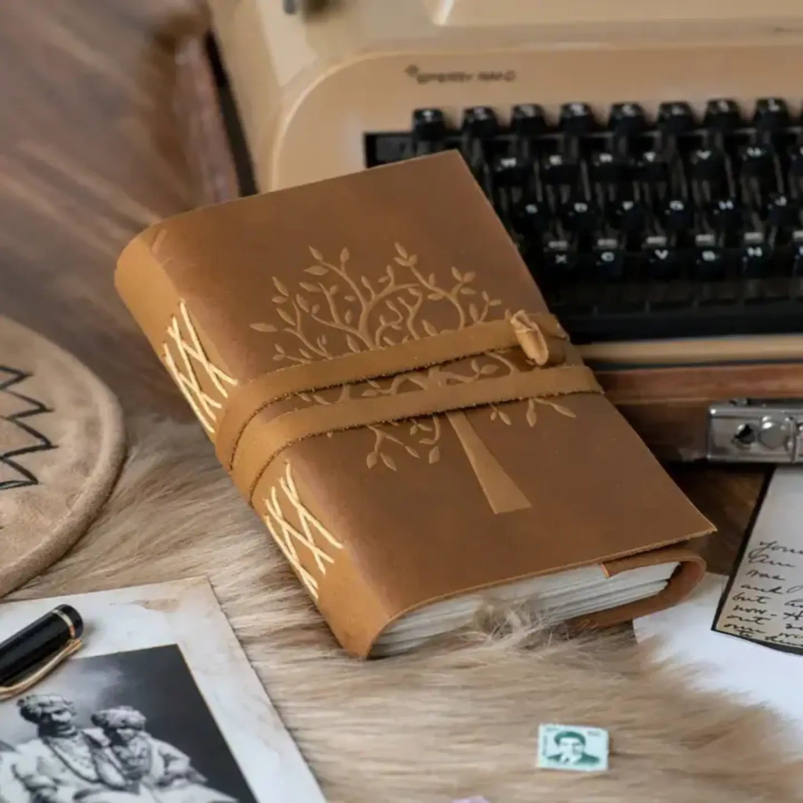 R K Handicrafts and Exporters Embossed Leather Journal w/ Tree