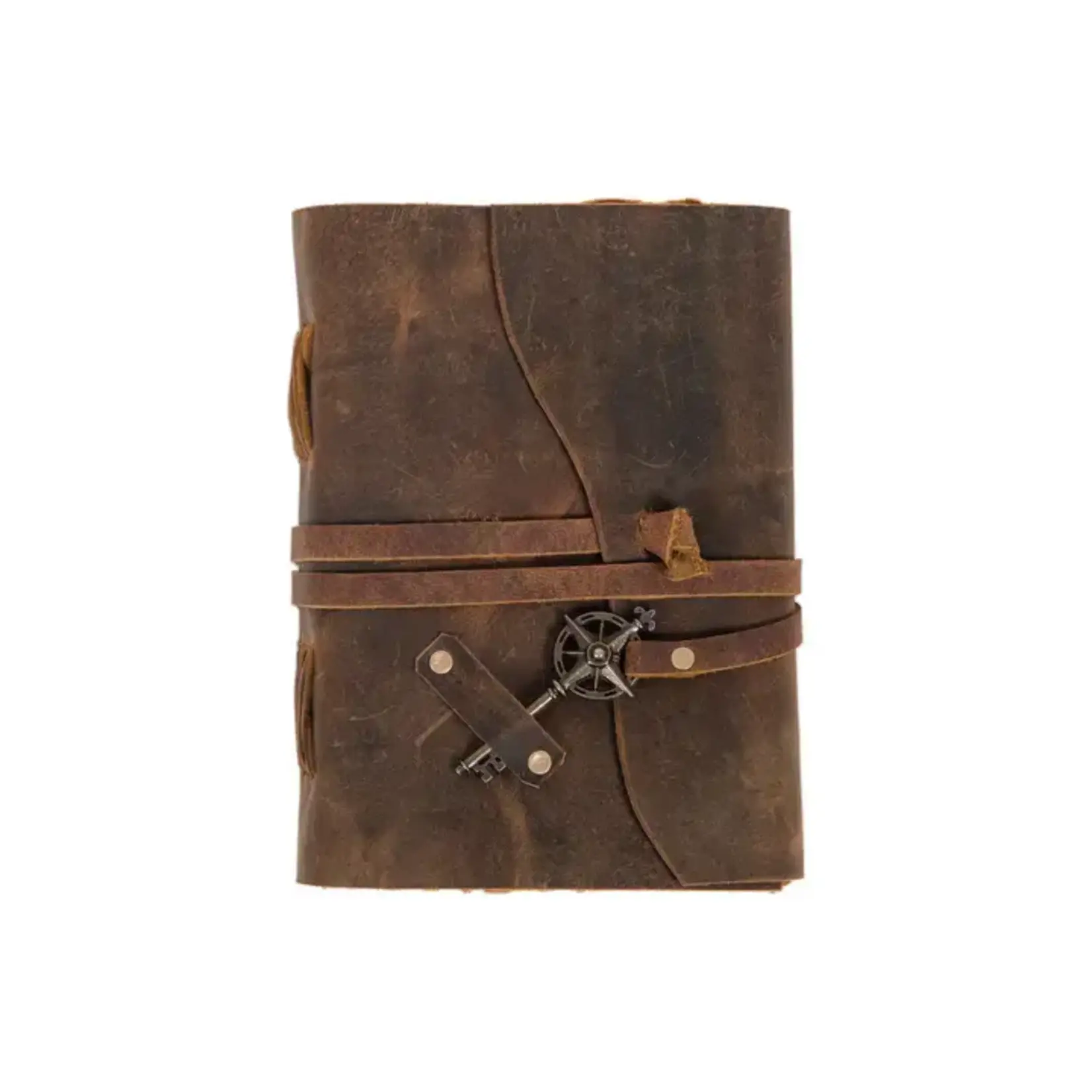 R K Handicrafts and Exporters Vintage Leather Diary Journal w/ Key Craft Pages