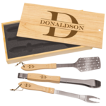 Prim In Proper BBQ 3 Piece Oak Tool Set w/Gift Box