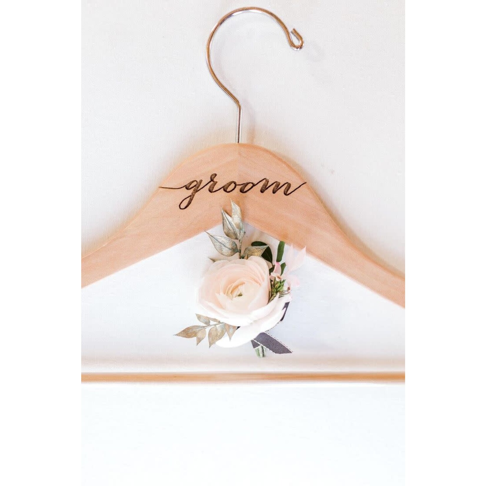 Prim In Proper Wooden  “Groom” Coat Hanger