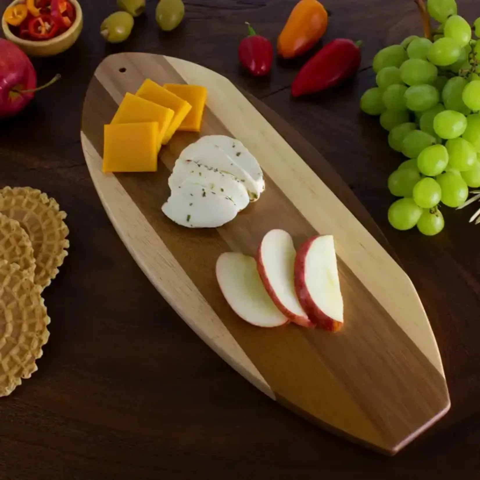 Totally Bamboo Lil Surfer Shiplap Surfboard Shaped Serving Cutting Board