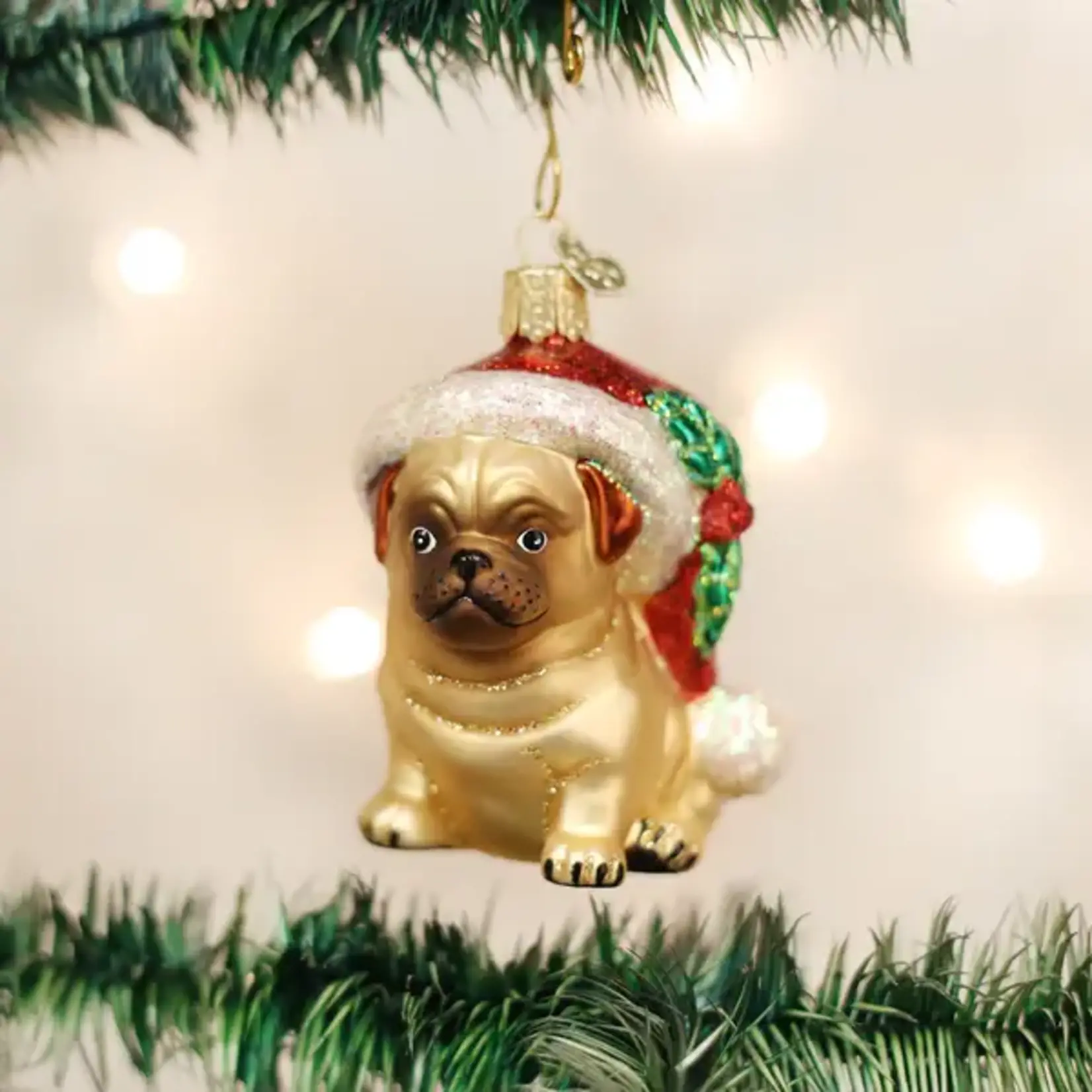Old World Christmas OWC Ornament- Holly Hat Pug