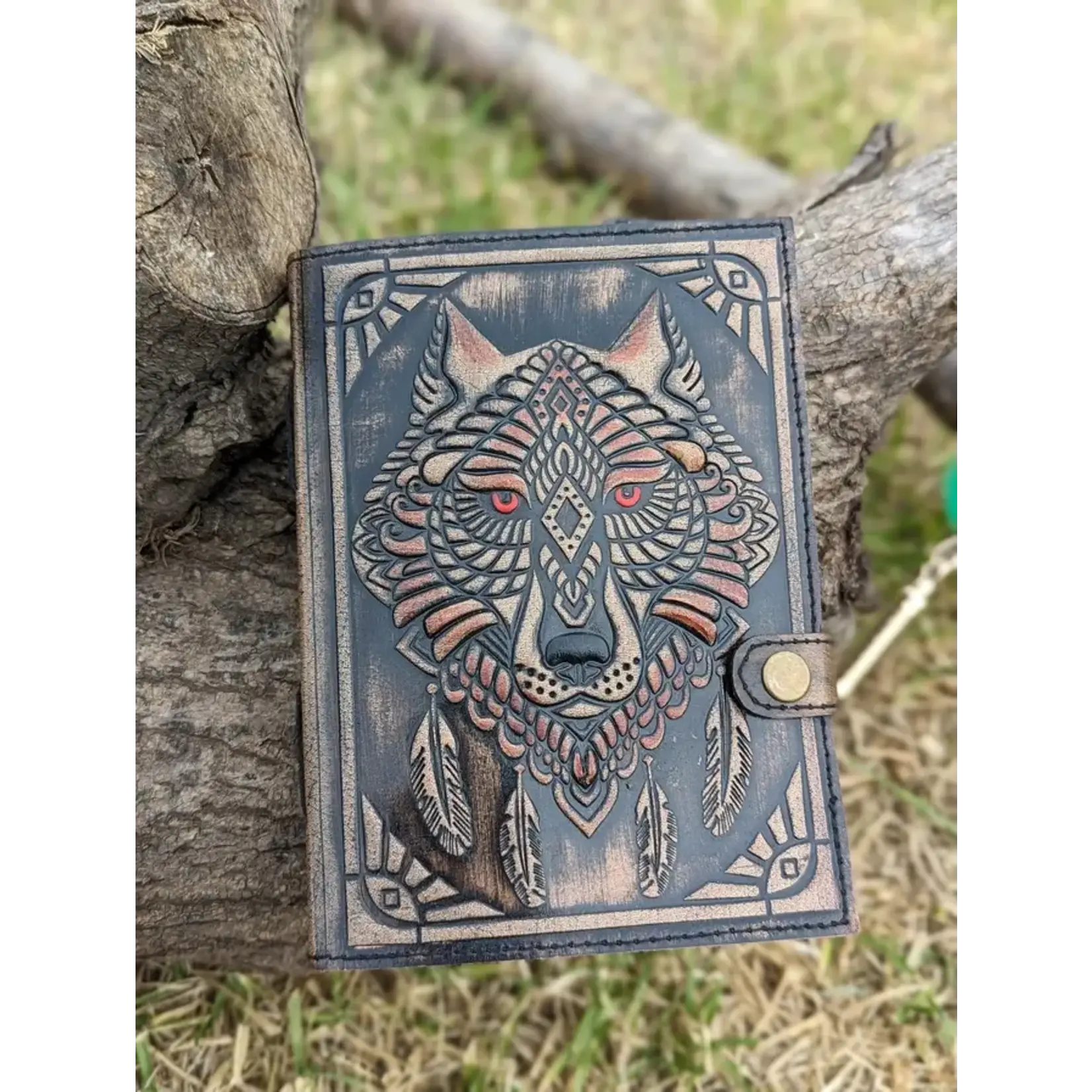 R K Handicrafts and Exporters Embossed Leather Journal Wolf