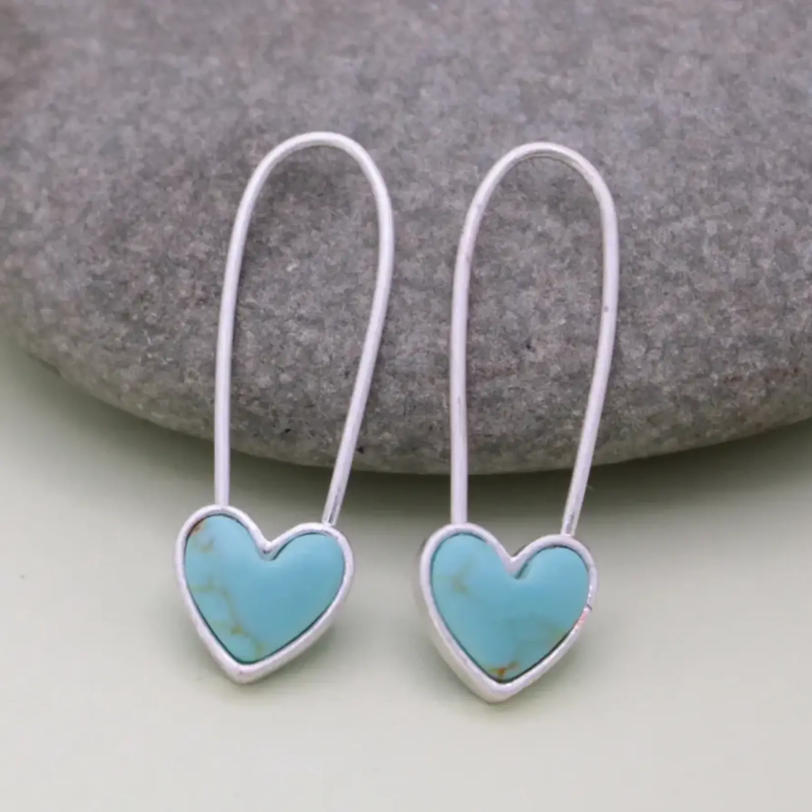 ZAD Turquoise Heart Safety Pin Earrings