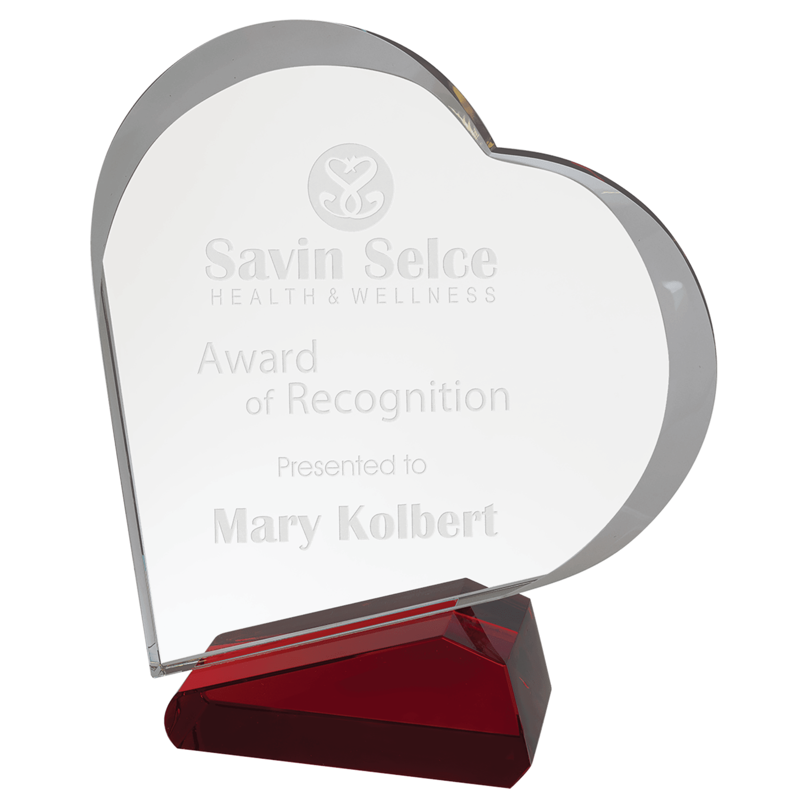 Prim In Proper Clear/Red Crystal Slant Heart Award 7.75"