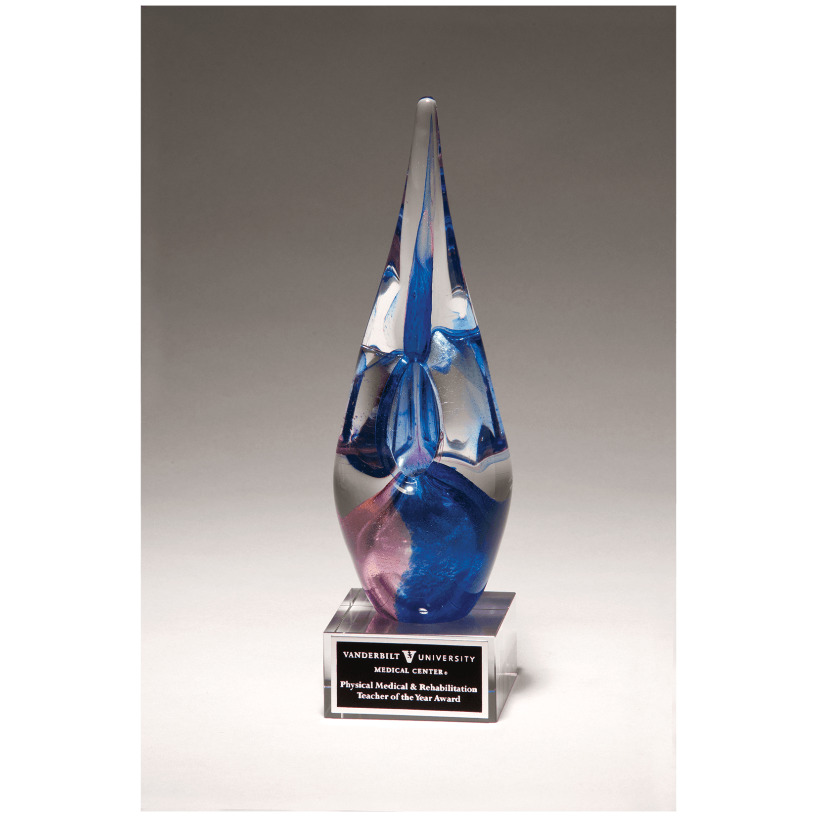 Prim In Proper Blue & Violet Art Glass Clear Base 10.5"