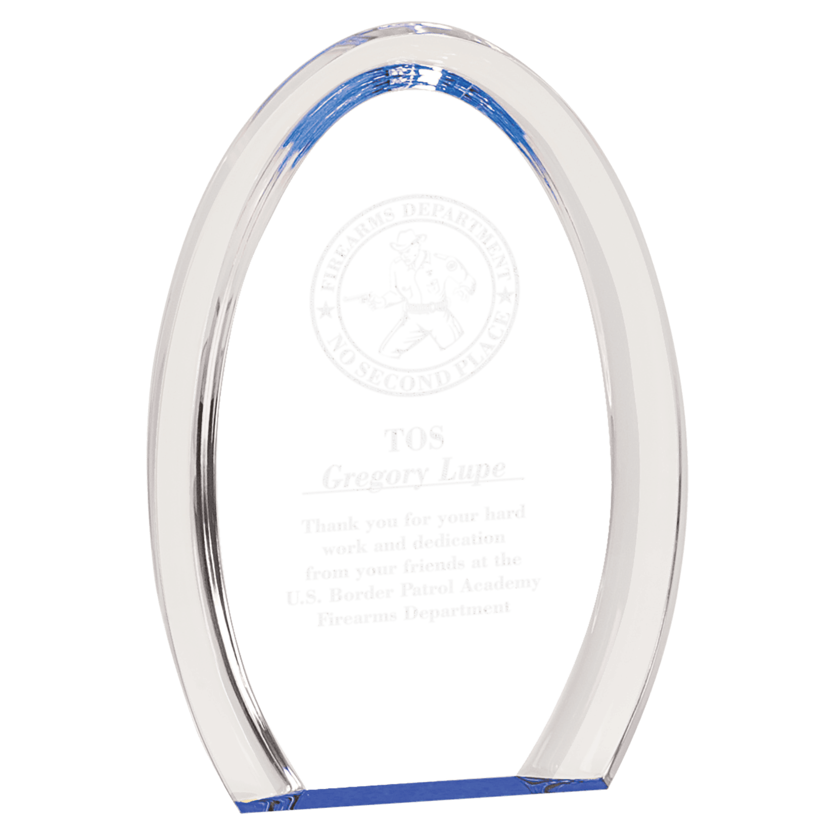 Prim In Proper Blue Oval Halo Acrylic Award