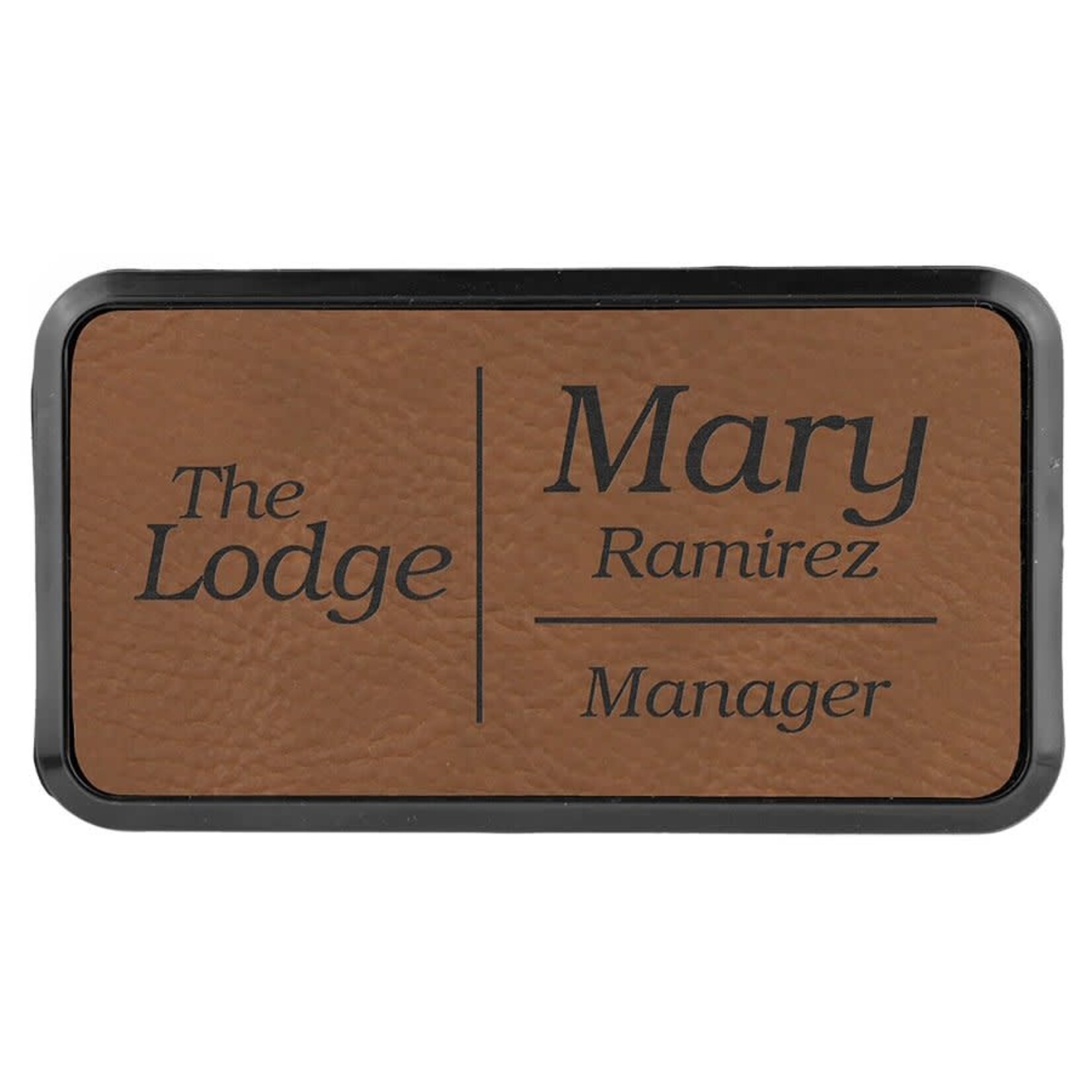 Prim In Proper Leatherette Name Badge Tag 3 x 1.5" w/Frame