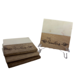 Prim In Proper Marble/Wood Coaster 4" Square Set of 4