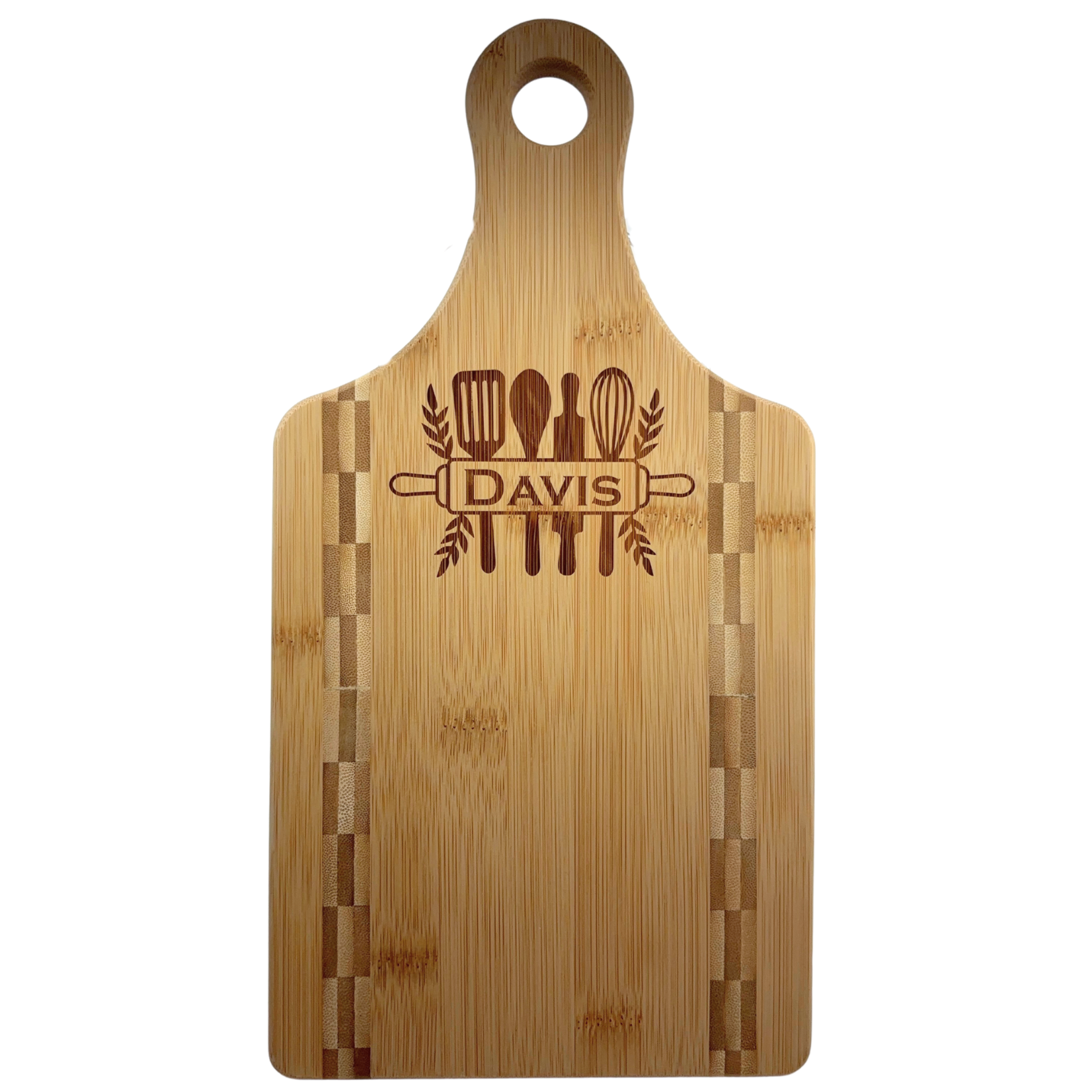 Prim In Proper Custom Engraved Bamboo Paddle Cutting Board w/Inlay 13.5x7"