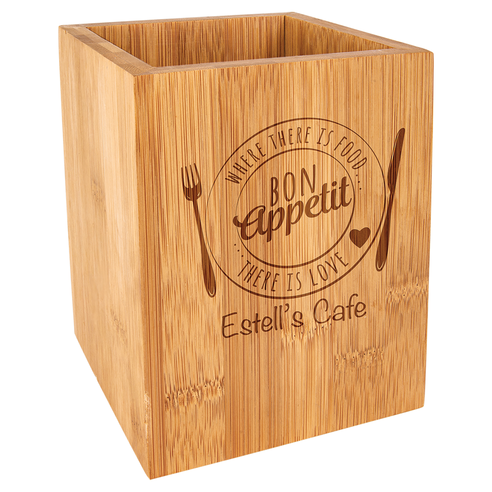 Prim In Proper Custom Engraved Bamboo Utensil Holder 4.25x6"