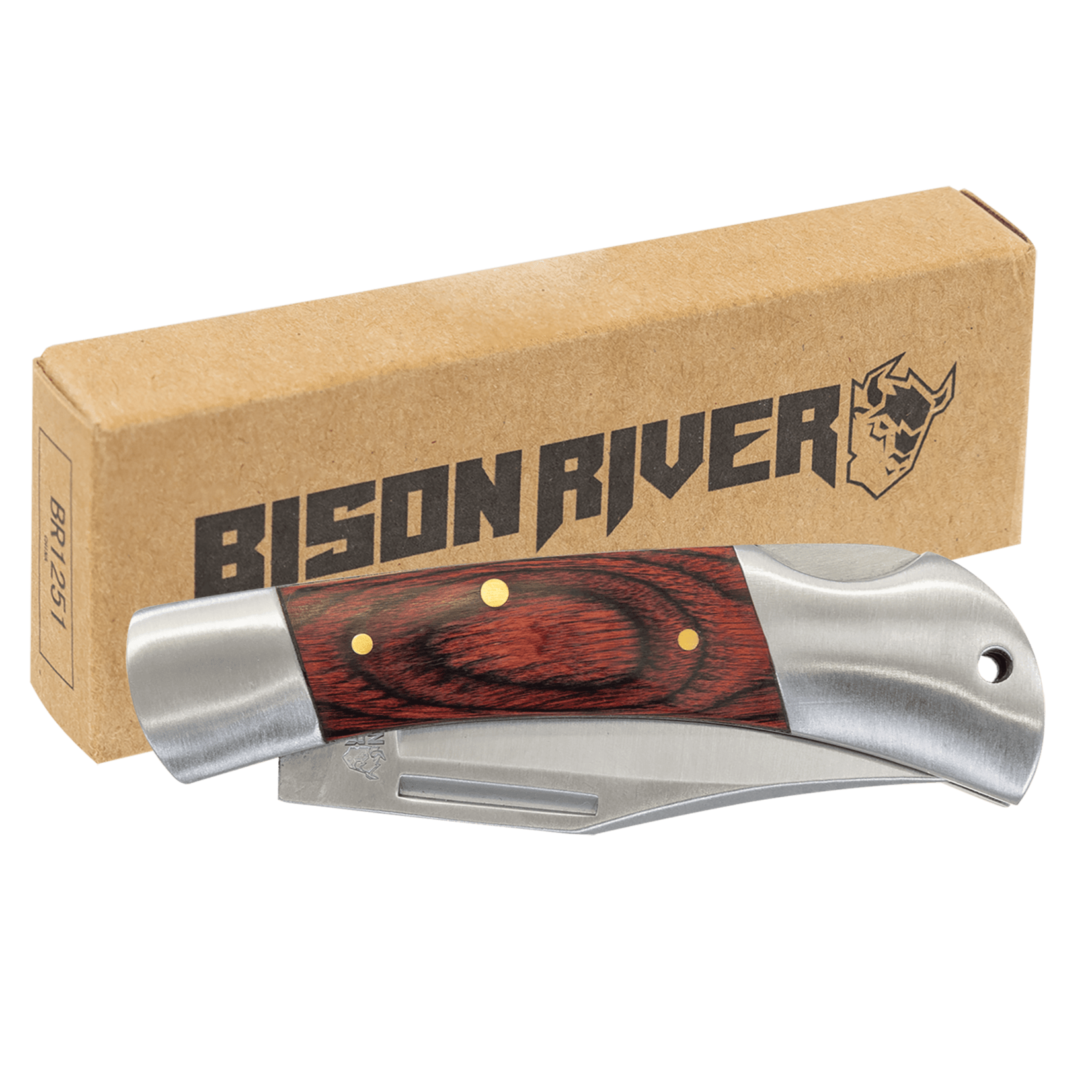 Bison River Custom Engraved Wood Folding Knife w/ 3.5" Blade