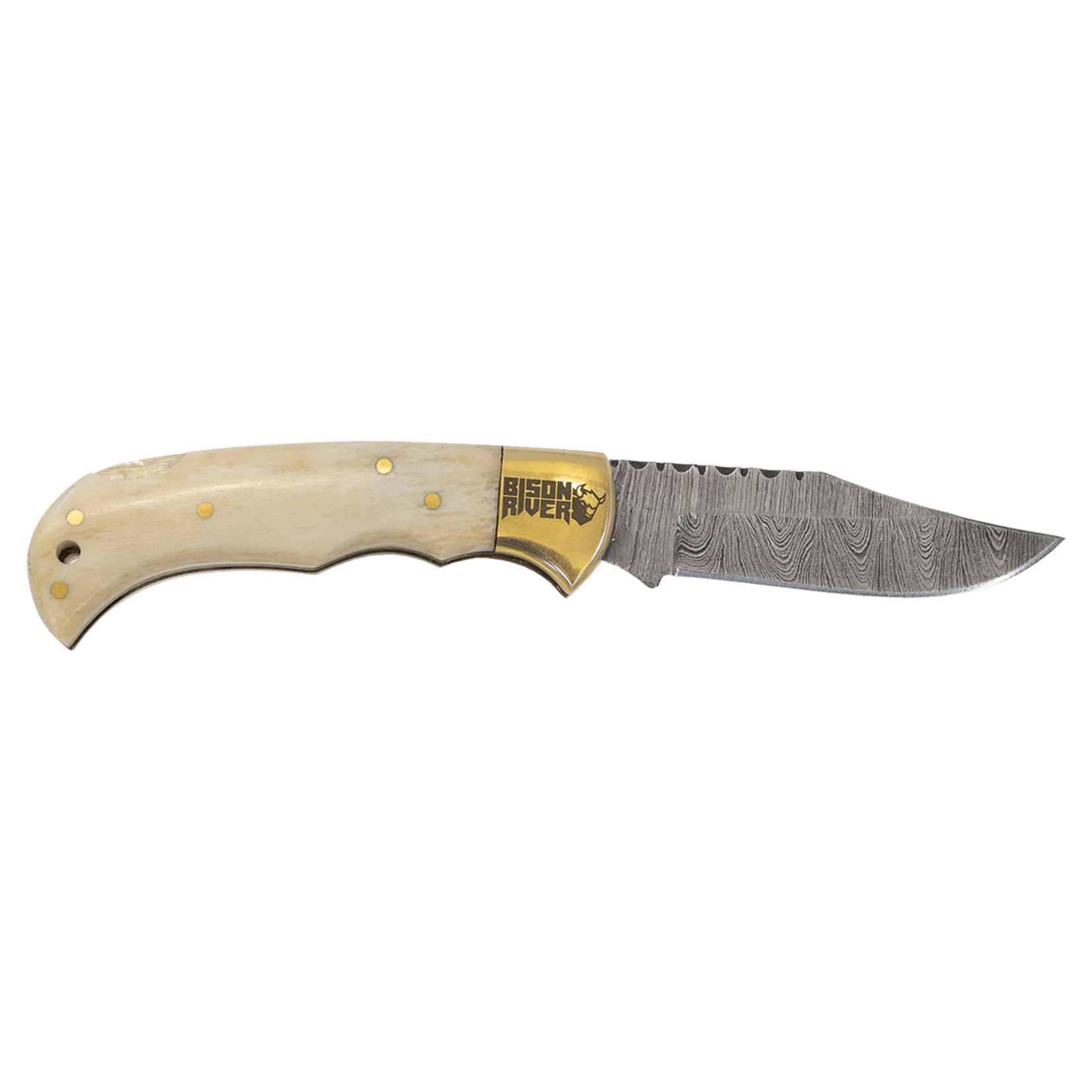 Bison River Bone Folding Knife w/ 3.75" Damascus Steel Blade