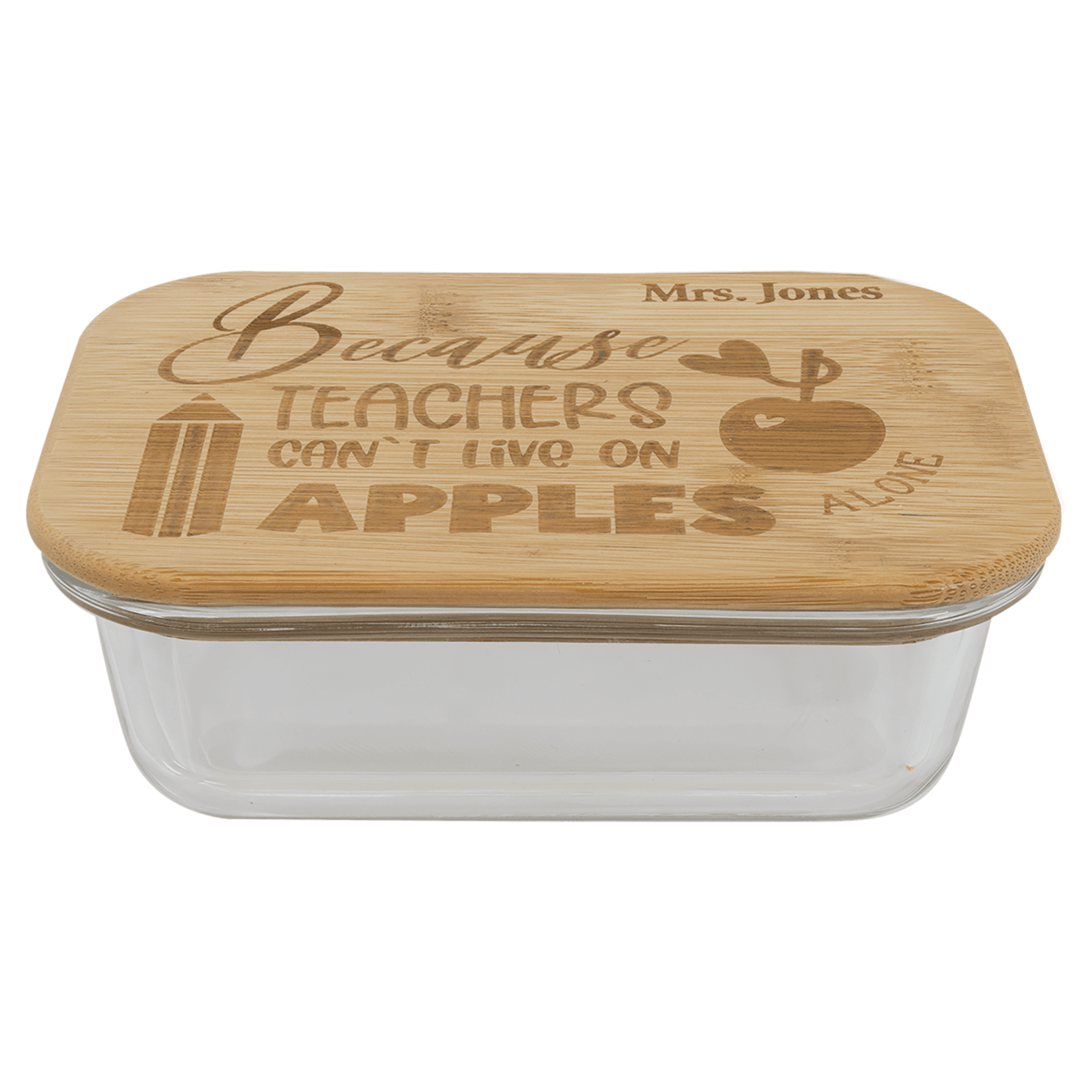 Prim In Proper Custom Engraved Rectangle Glass Food Container with Bamboo Lid