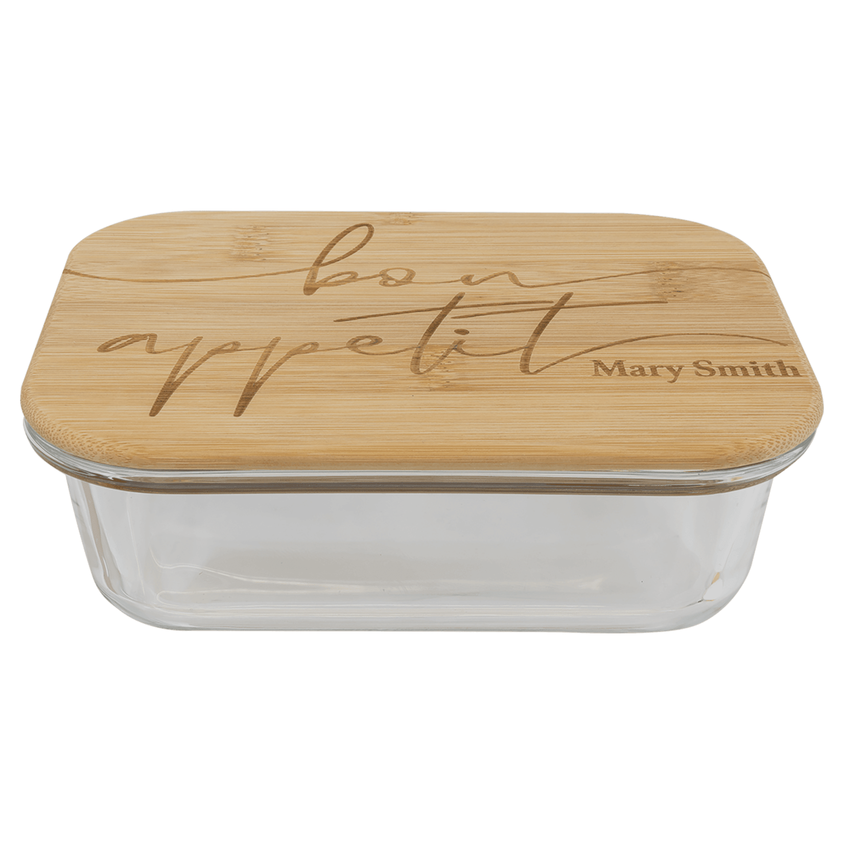 Prim In Proper Custom Engraved Rectangle Glass Food Container with Bamboo Lid