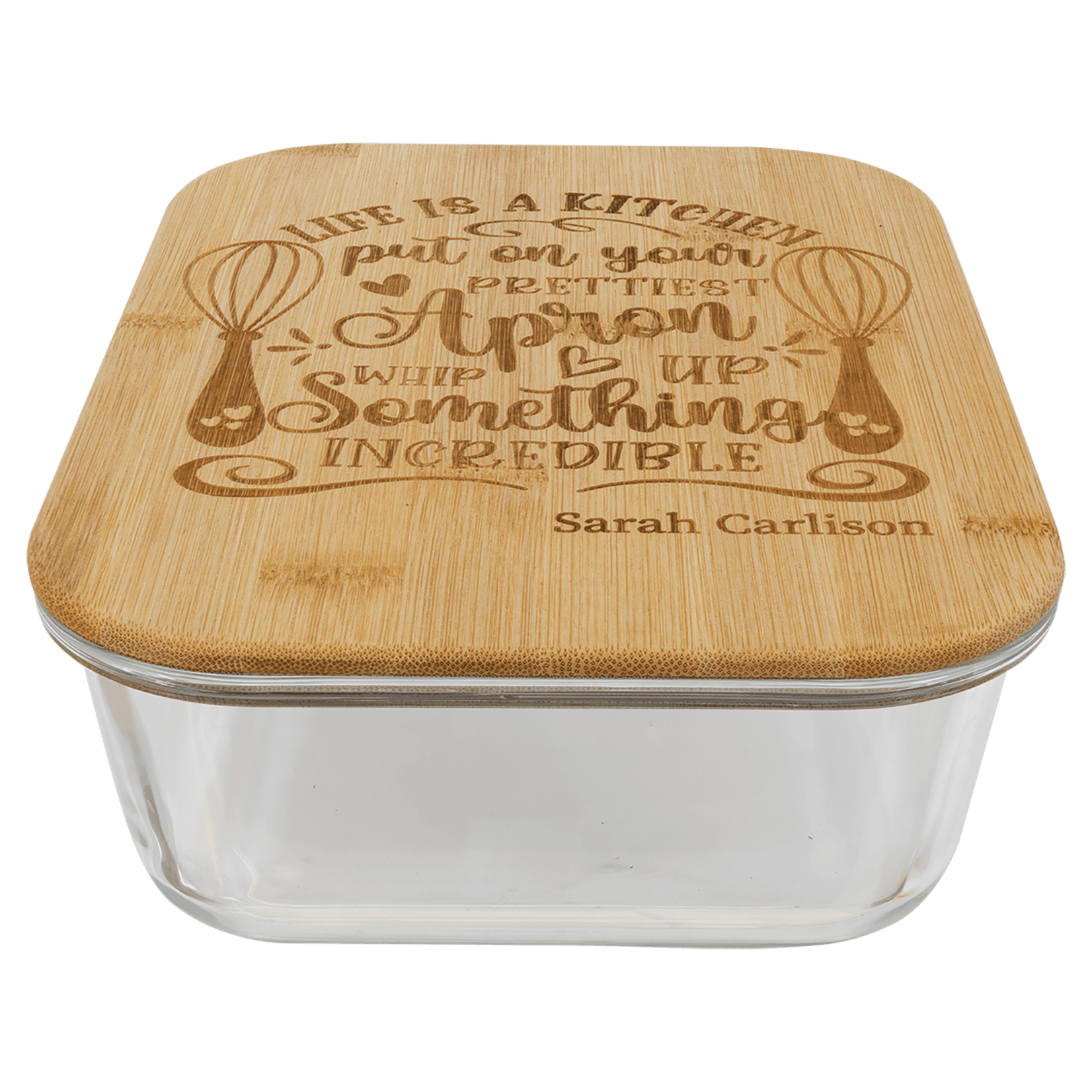 Prim In Proper Custom Engraved Rectangle Glass Food Container with Bamboo Lid