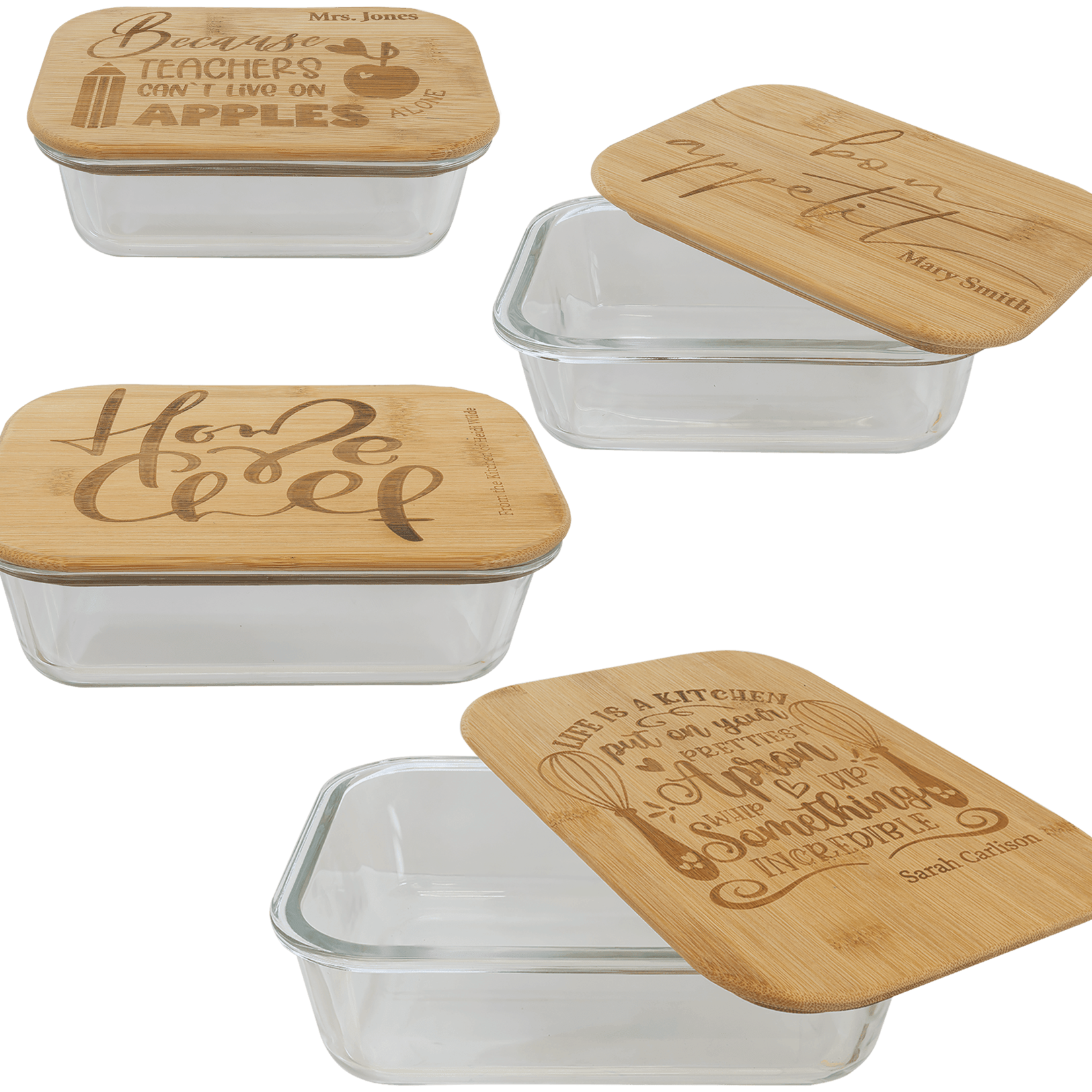 Prim In Proper Custom Engraved Rectangle Glass Food Container with Bamboo Lid