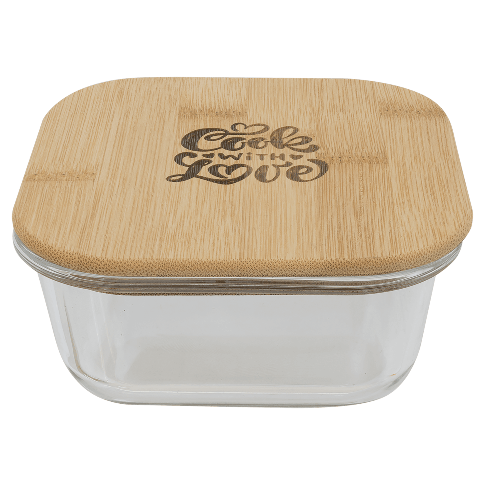 Prim In Proper Custom Engraved Square Glass Food Container with Bamboo Lid