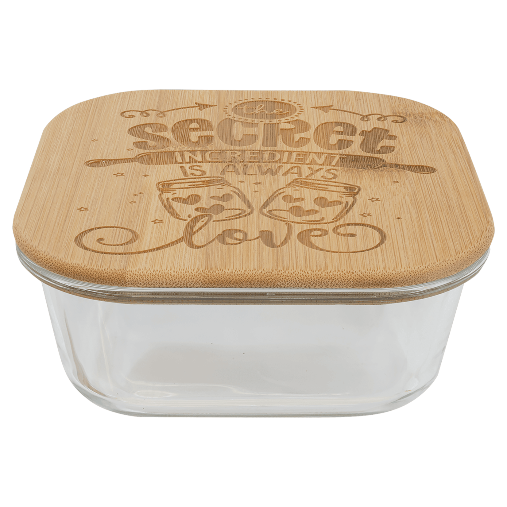Prim In Proper Custom Engraved Square Glass Food Container with Bamboo Lid