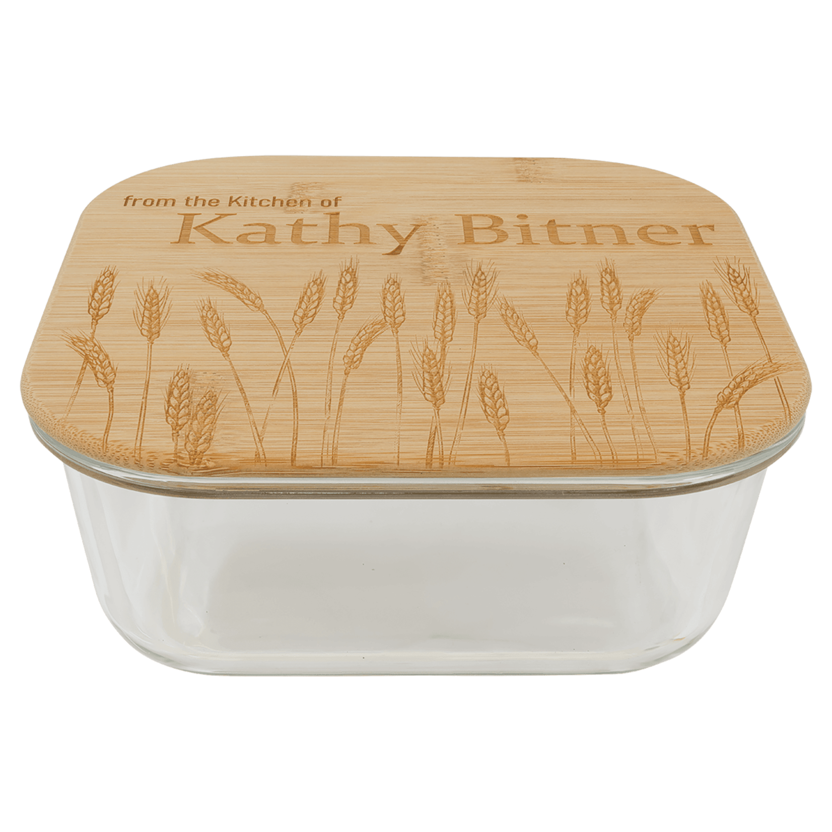 Prim In Proper Custom Engraved Square Glass Food Container with Bamboo Lid