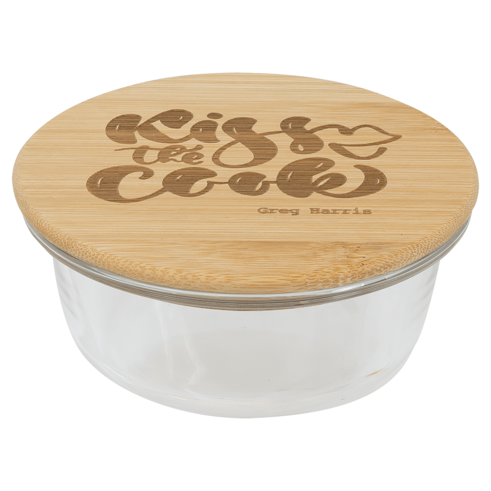 Prim In Proper Custom Engraved Round Glass Food Container with Bamboo Lid