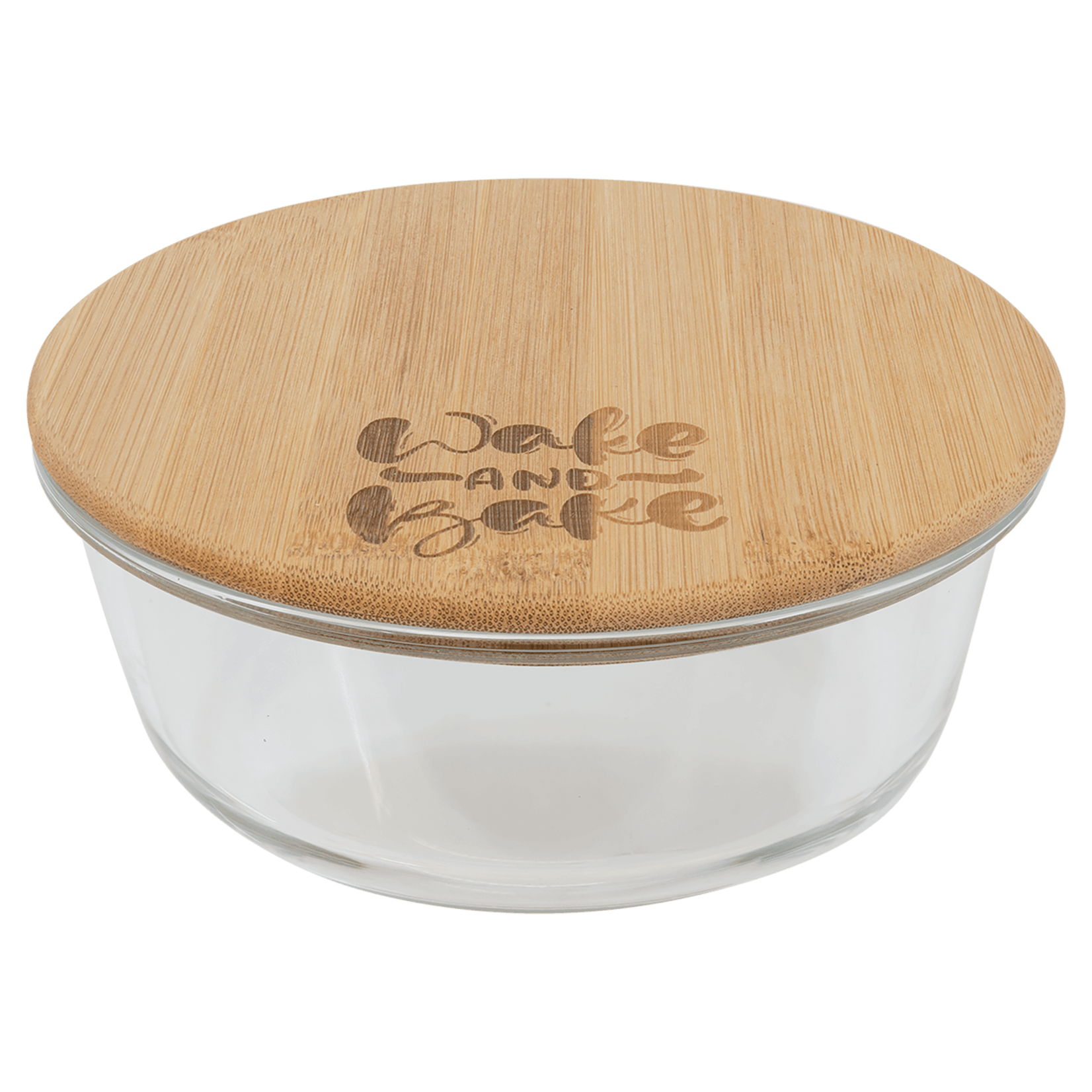 Prim In Proper Custom Engraved Round Glass Food Container with Bamboo Lid