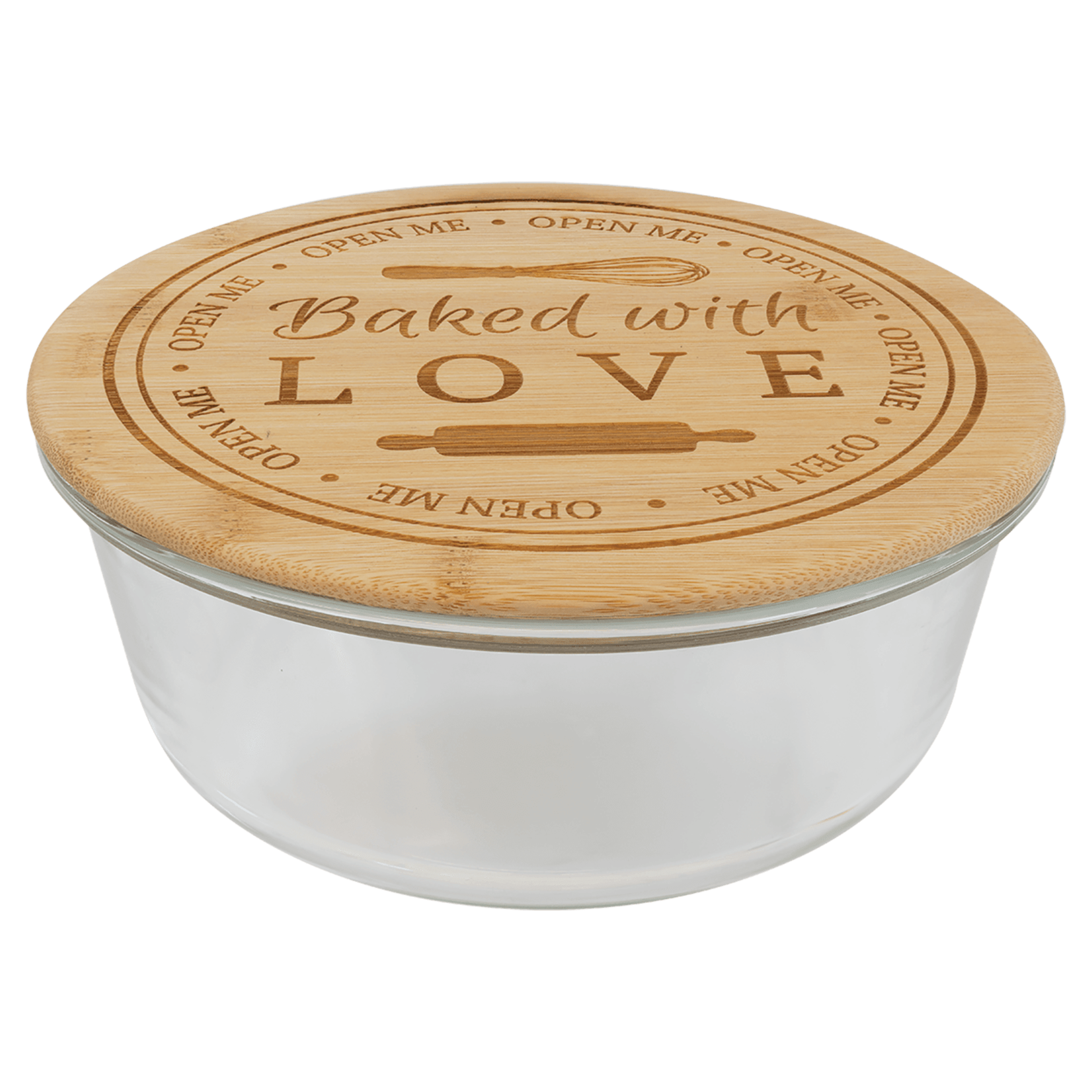 Prim In Proper Custom Engraved Round Glass Food Container with Bamboo Lid