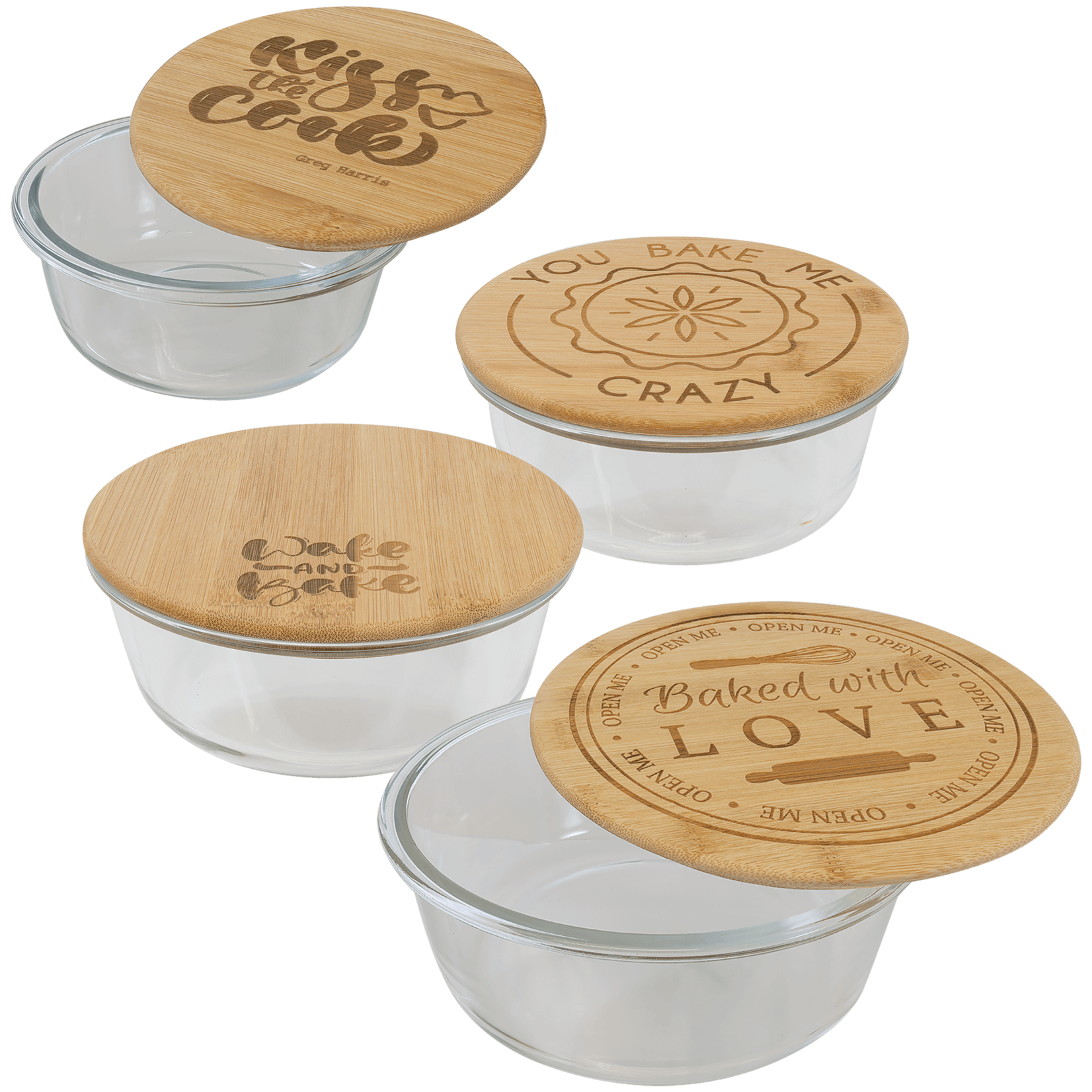 Prim In Proper Custom Engraved Round Glass Food Container with Bamboo Lid