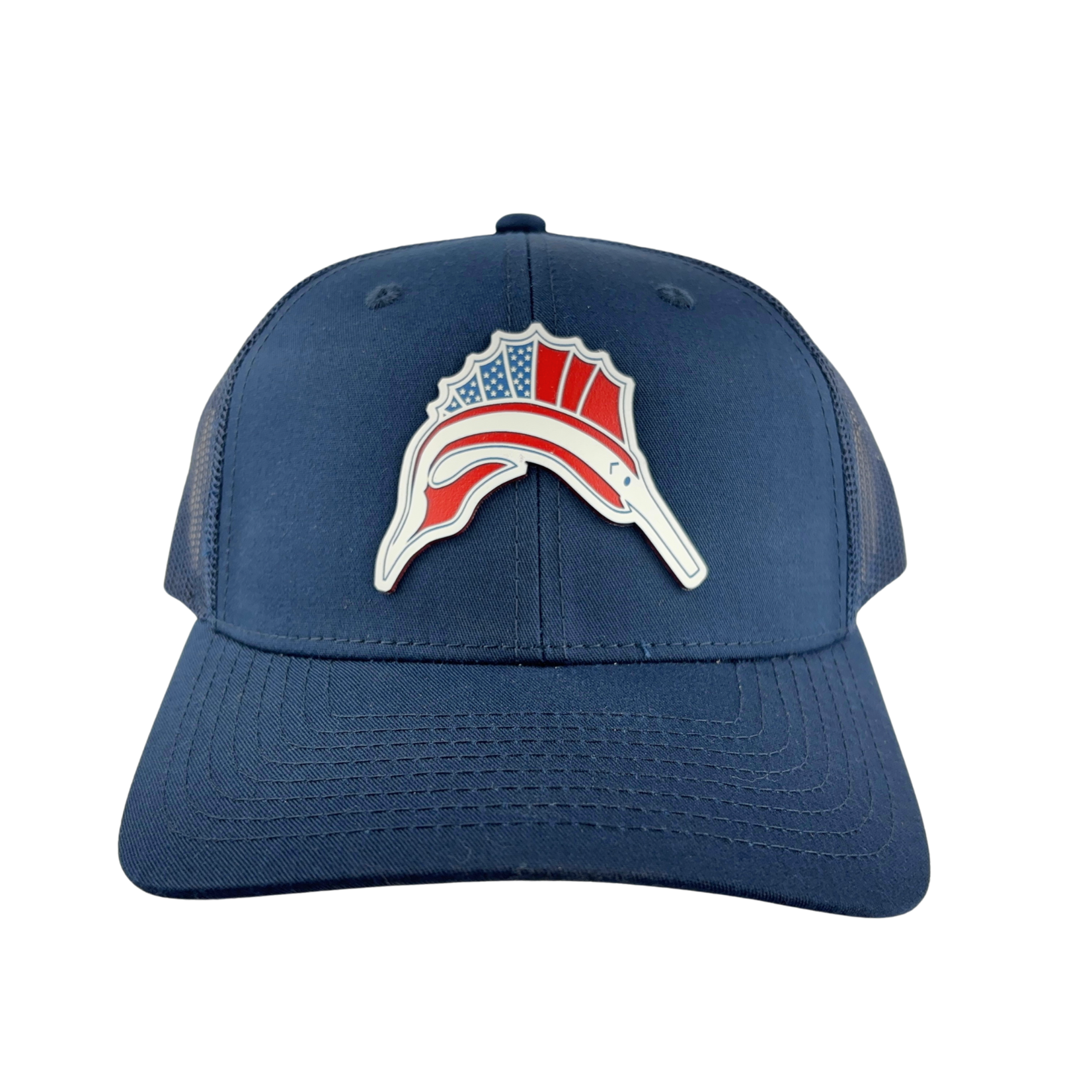 Prim In Proper Trucker Hat Cap Pensacola Beach Sailfish Red White Blue Flag