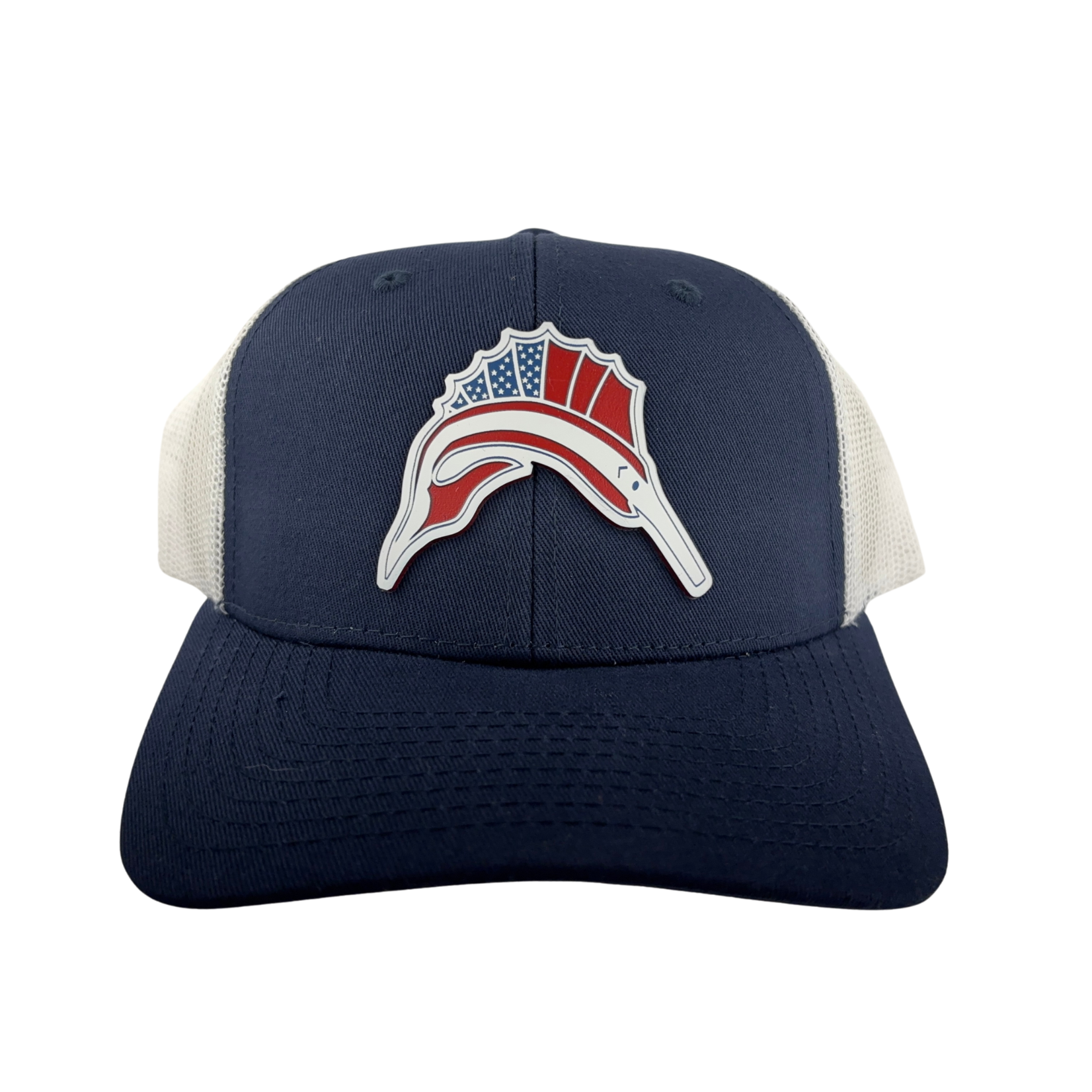 Prim In Proper Trucker Hat Cap Pensacola Beach Sailfish Red White Blue Flag