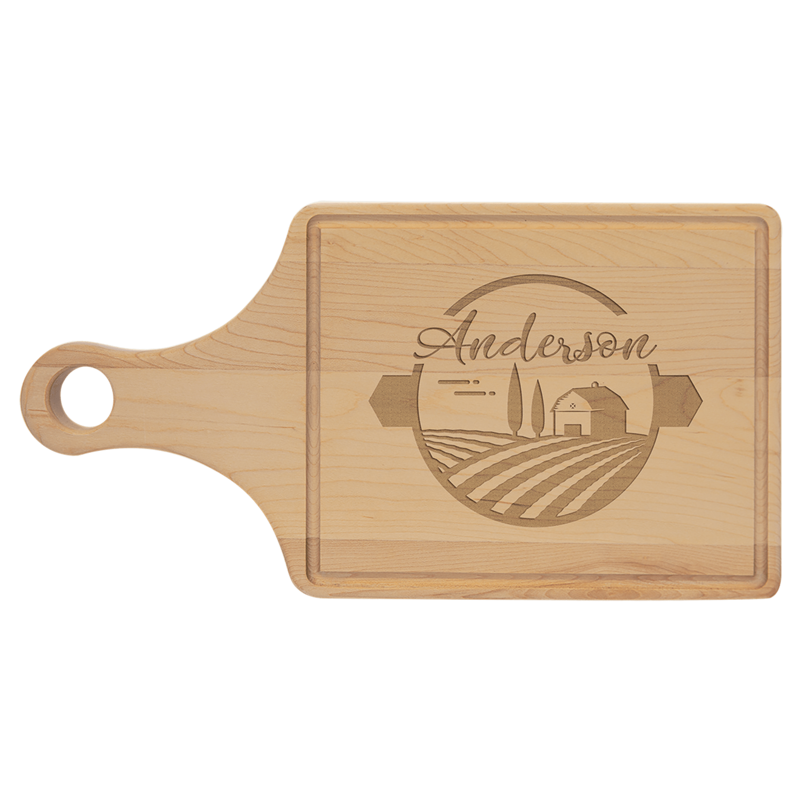 Prim In Proper Custom Engraved Maple Cutting Board Paddle w/ Drip Ring 13.5x7"